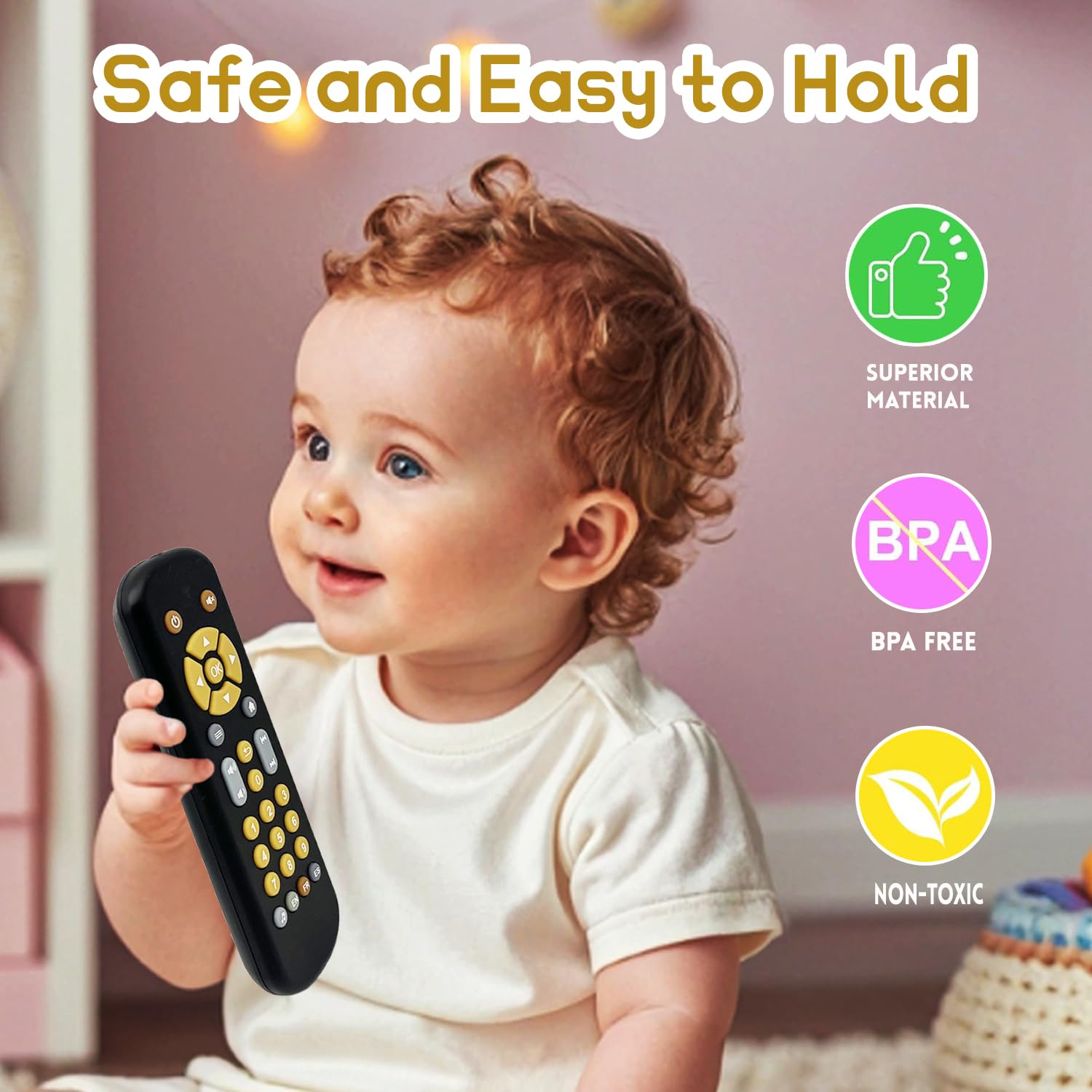 Realistic Baby Infant Silicon Tv Remote Control Toy with Music and Light for Toddlers Early Education with Numbers and Multi Languages for Boys and Girls (Black) - Image 4