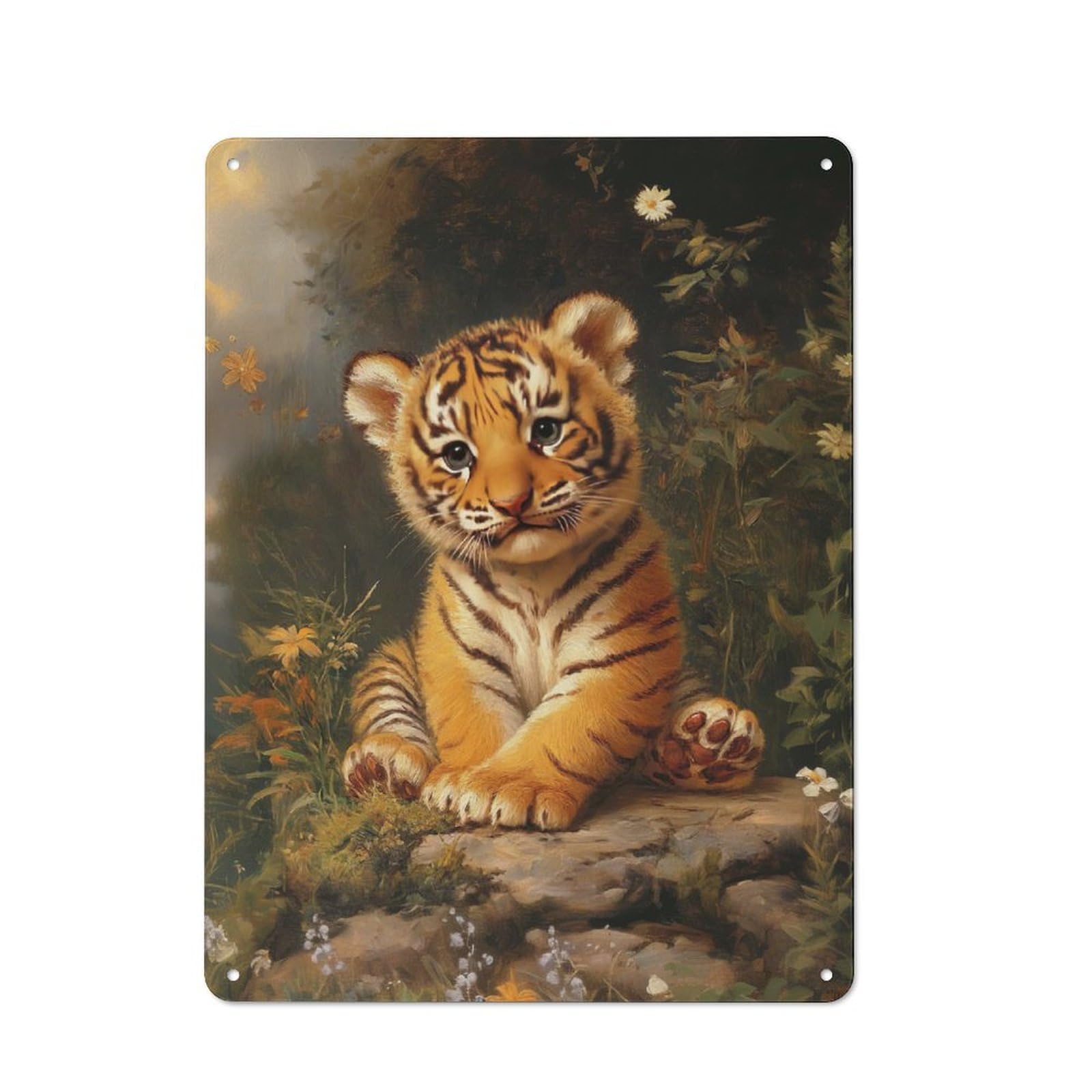 Vintage Retro Metal Sign 40x30cm Featuring Cute Tiger Cub, Garage Wall Decor for Garage, Workshop, Shed Or Utility Room