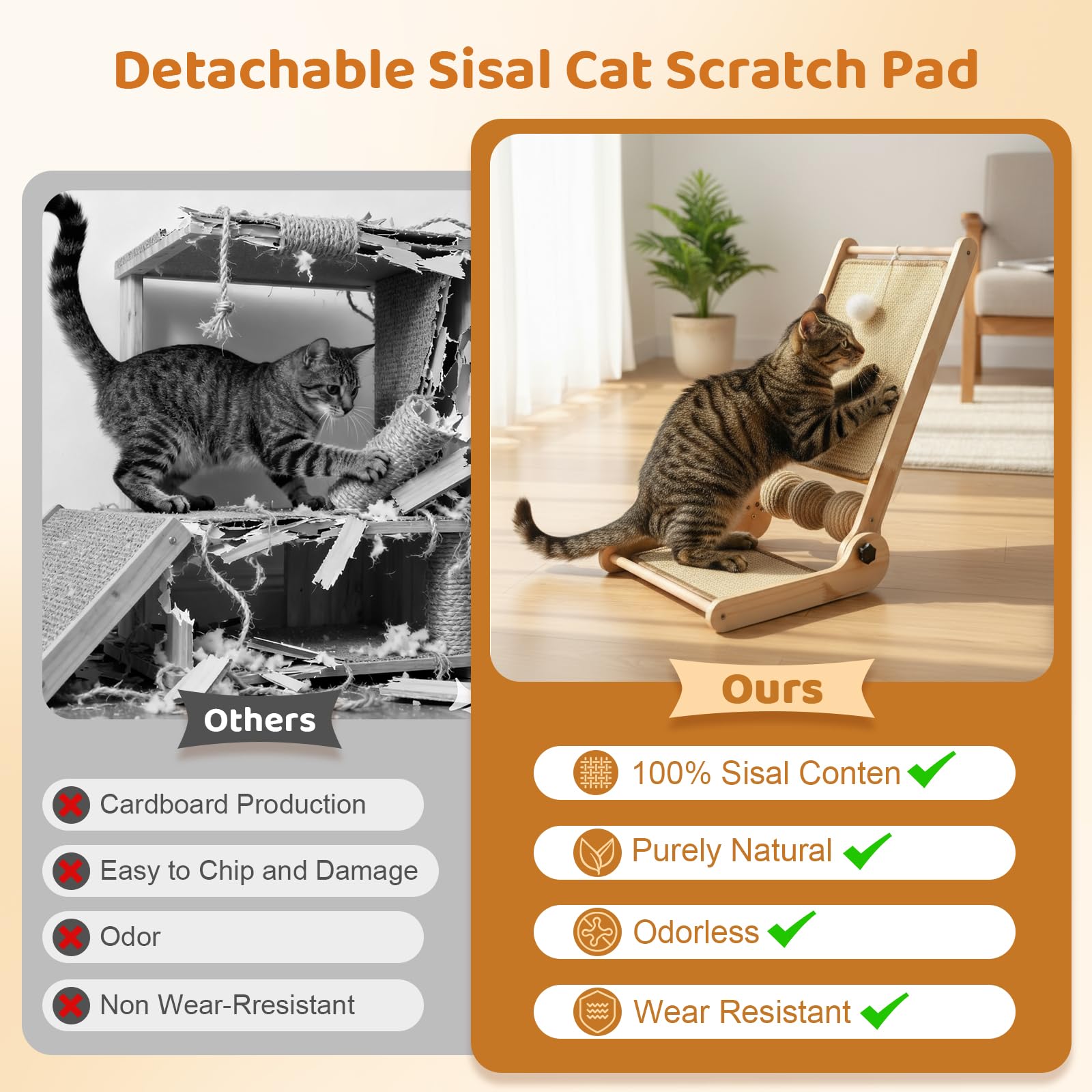 Tiragraffi gatto Tri-Use Sisal L a forma di palla alta 59 cm in sisal naturale, colonna tiragraffi gatto per tutti i gatti, per rilassarsi, proteggere mobili e divani