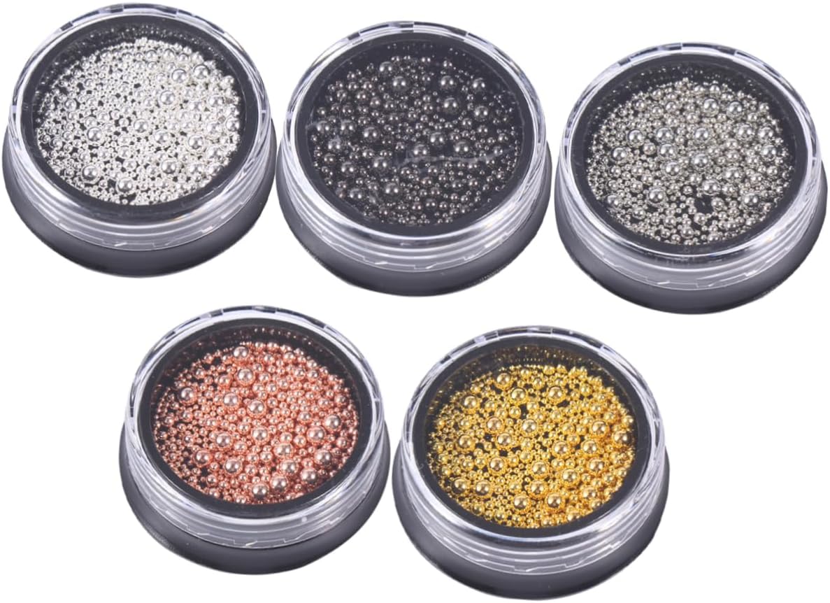 FOMIYES 5 Sets Nail Art Beads Nail Metal Steel Beads Micro Caviar Beads Turntable Nail Art Supplies Nail Metal Beads Nail Decorations for Nail Art Nail Jewelry Nail Beads Mini