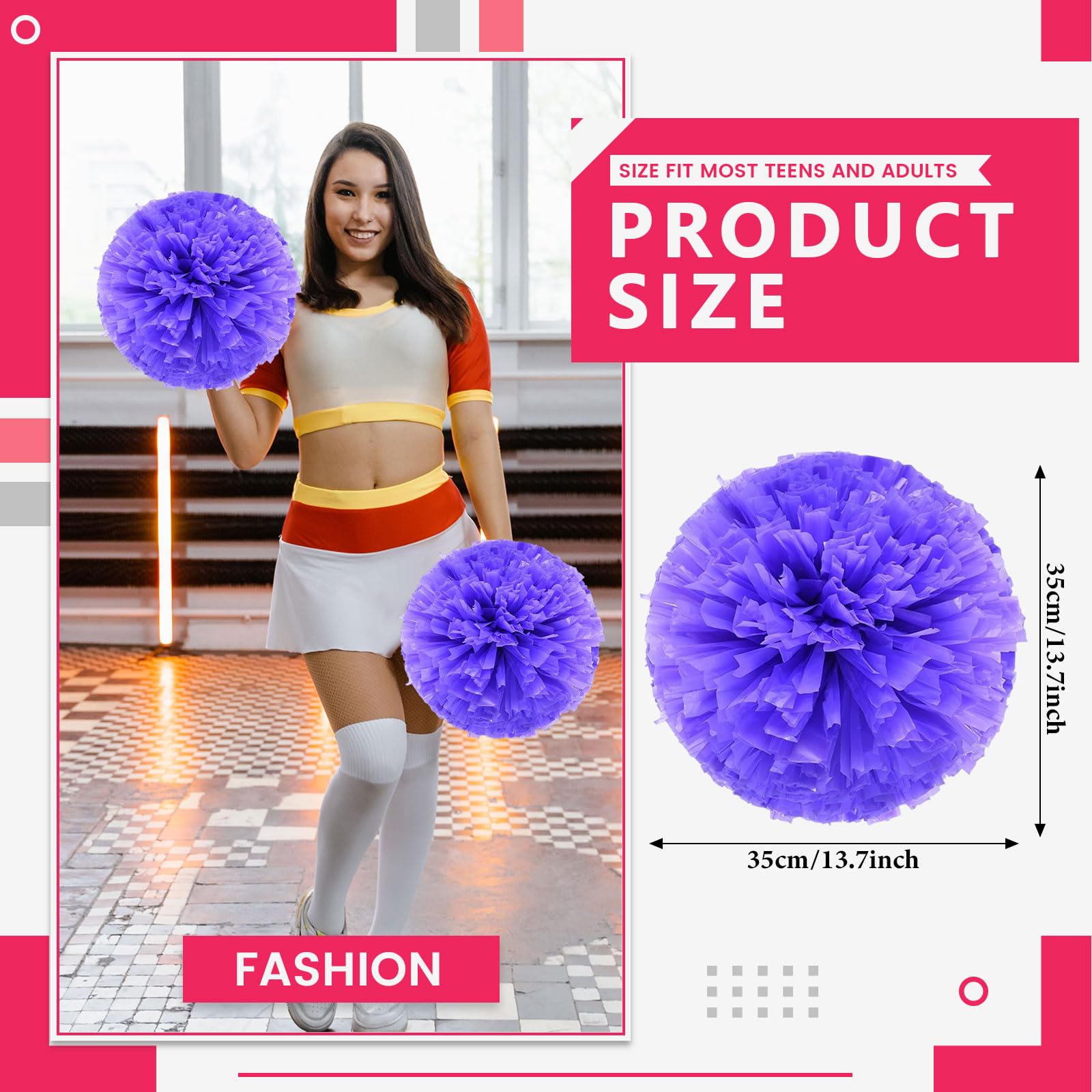 Pompony cheerleaderek, 34,7 cm, ręczne pompony drużyny cheerleaderek, do drużyny sportowej, gry ducha, na imprezę taneczną, dla dorosłych, fioletowe, 20 szt