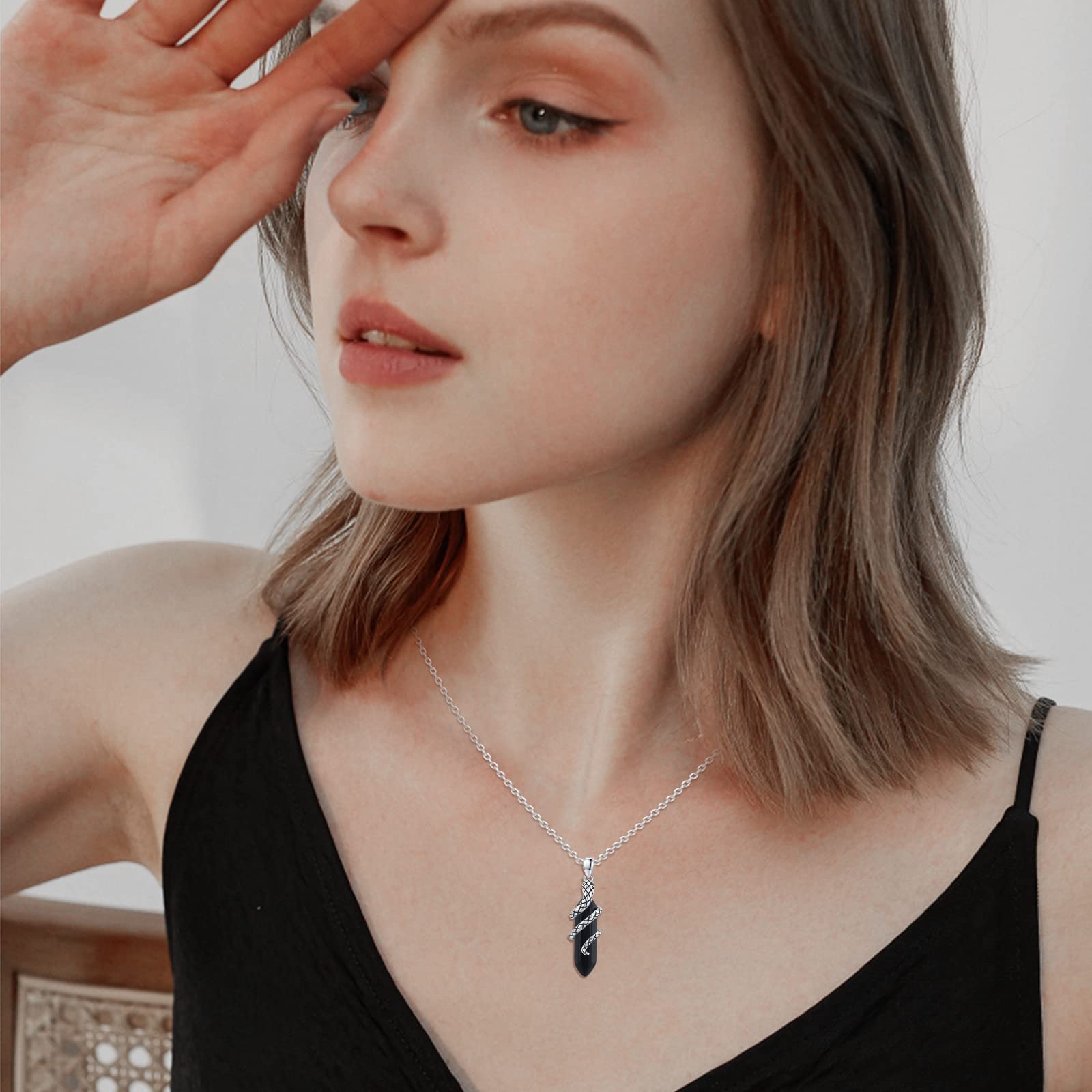 Collana Serpente 925 Argento Sterling con Tormalina e Ciondolo Animale in Cristallo - Gioielli Gotico per Donna e Uomo