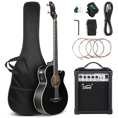 GLARRY Beginner-Friendly Bass Bundle with Acoustic-Electric, Strings, and 15W Amp - Premium...