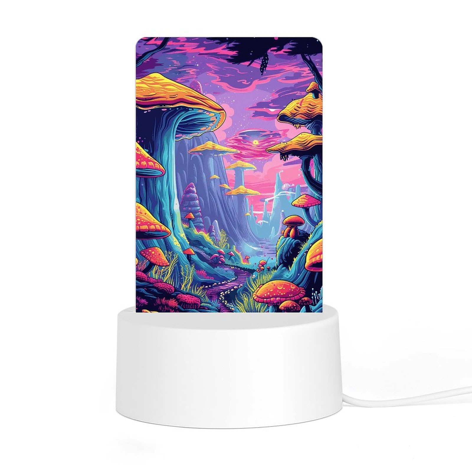 Acrylic Night Light with Base, Colorful Mushroom Image Printed Desktop Night Light LED Bedside Night Light for Bedroom, Bathroom, Corridor, Holiday Gift