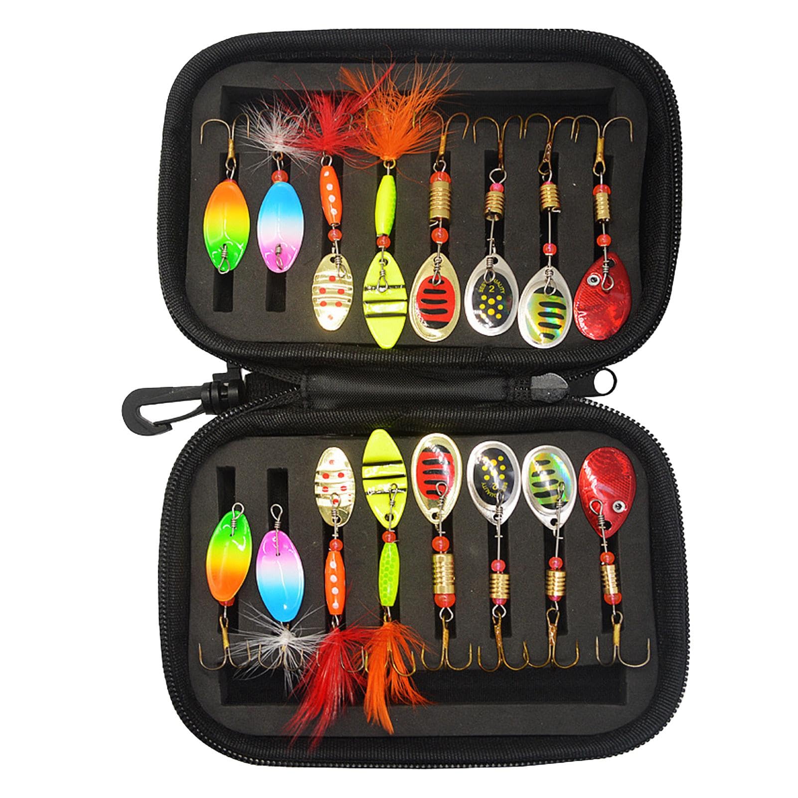 16 Leurres Spinner Pêche – Paillettes 360°, Hameçons Triples, Boîte Rigide, Pour Brochet/truite/perche