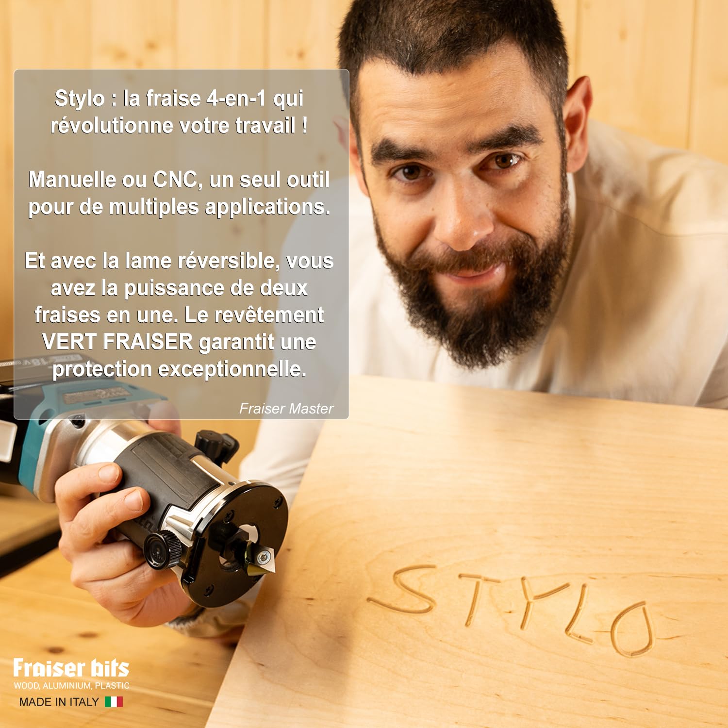 Fraiser Stylo - Fraise en V multifonction avec insert réversible pour gravure, chanfrein 45° et rainures en V 90°, queue 8 mm, pour CNC et défonceuse, bois, MDF et plastiques