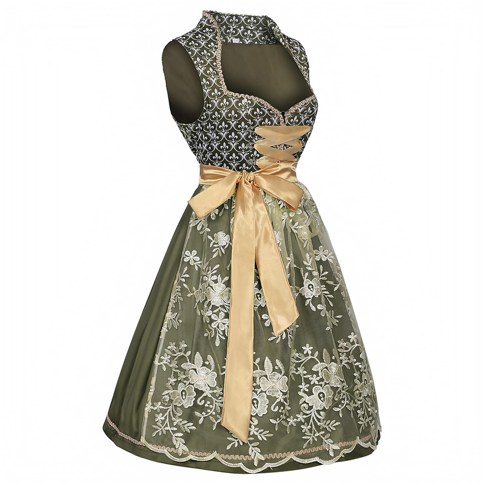 Dirndl Blau Damen Lang Dirndl Kleid Trachten Trachtenkleid Eckiger Ausschnitt Oktoberfest Damen Outfit Vintage Muster Trachtenrock Trachtenmode Dirndlkleid Elegant Festlich Kleider Für Party