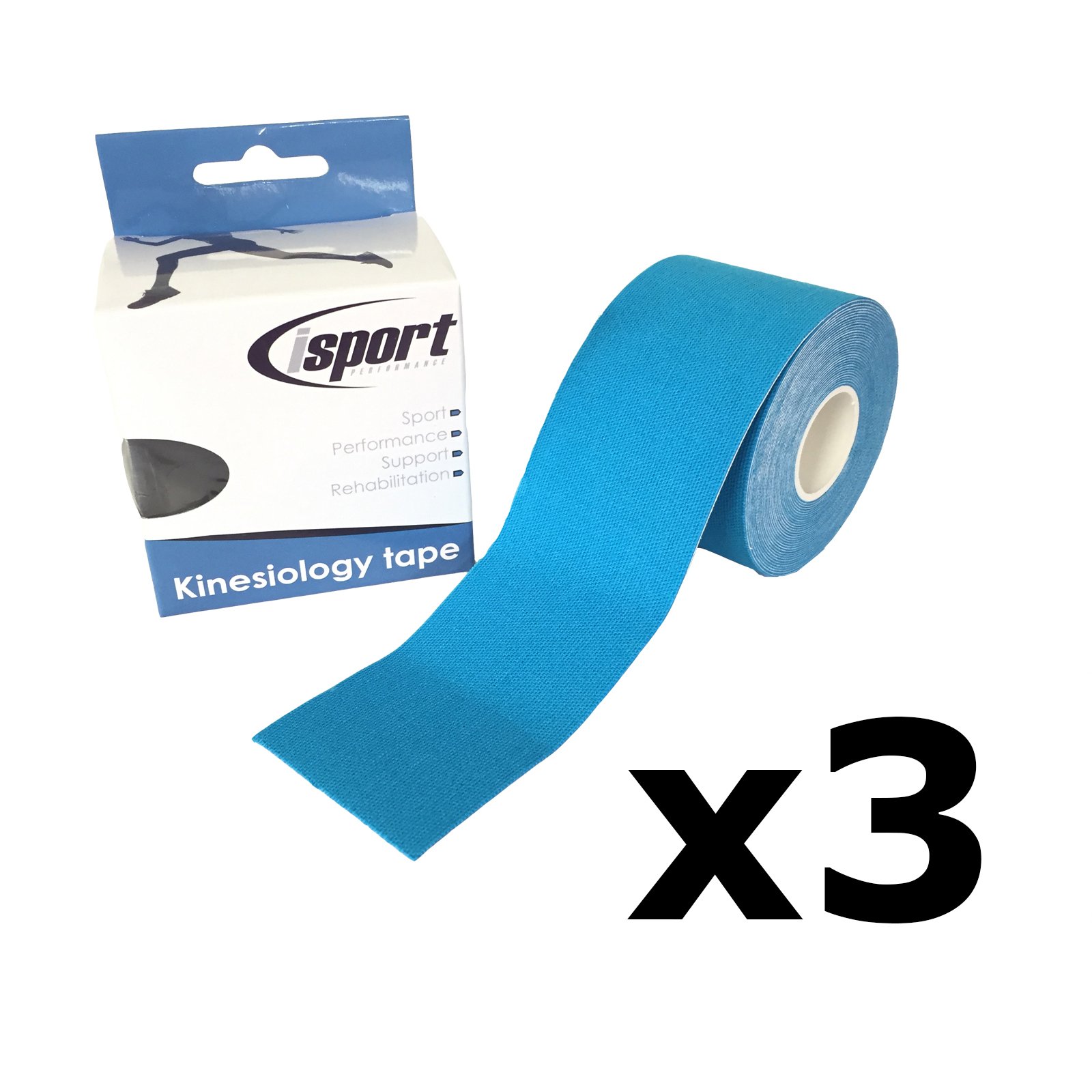 3 X 5M OF ISPORT PRE-CUT KINESIOLOGY MUSCLE JOINT PAIN SUPPORT PHYSIO SPORTS INJURY REHAB TAPE BLUE 5CM