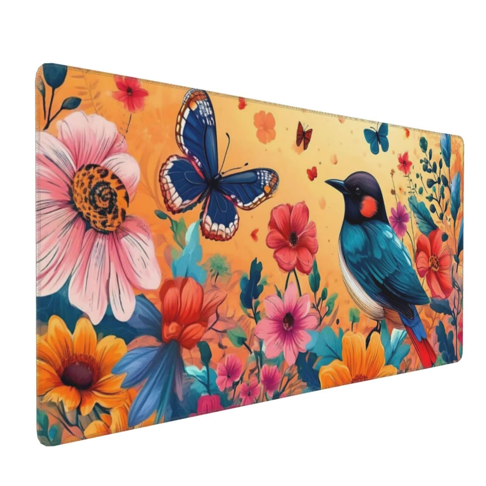 Tapis de Souris Fleur Tapis Souris XXL 1200 x 400 mm, Grand sous Main Bureau Gamer Oiseau Mouse Pad, avec Surface en Caoutchouc Antidérapant, XXL Mouse Pad Améliore la Précision et la Vitesse H-509