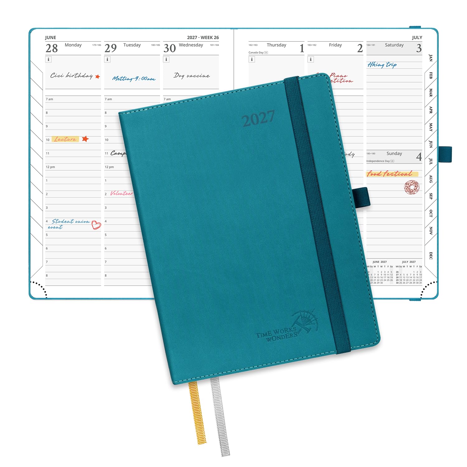 POPRUN 2027 Diary A5 Week to View – PU Leather, Vertical Work Planner