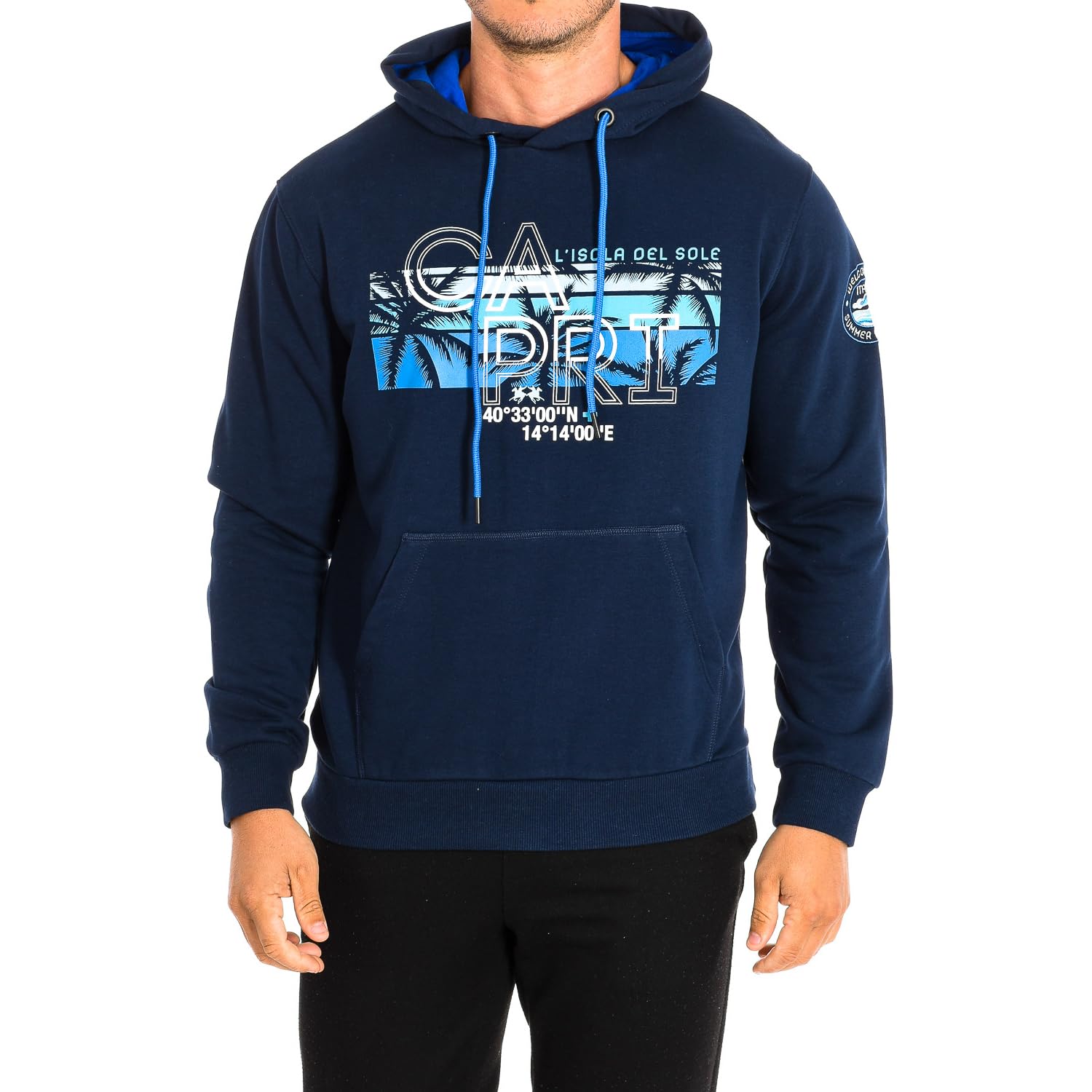 La Martina Men's Blue Hooded Sweatshirt With Embroidered Logo