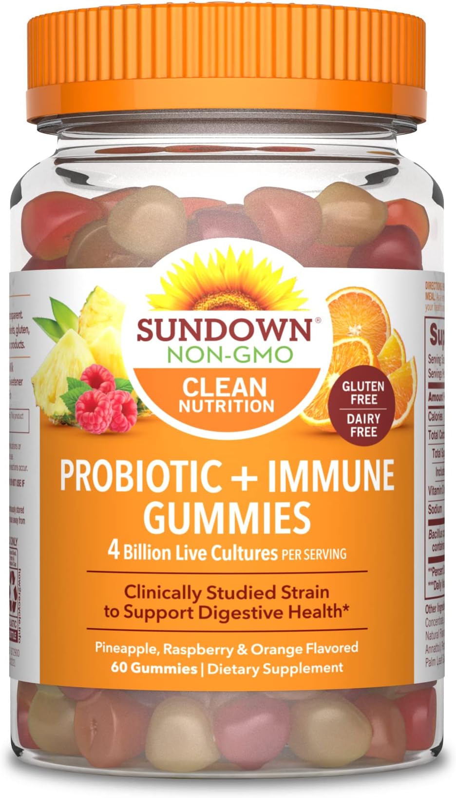 Probiotic Gummies by Sundown, with Vitamin D, Supports Digestive and Immune Health, Non-GMO, Free of Gluten, Dairy, Artificial Flavors, 60 Gummies