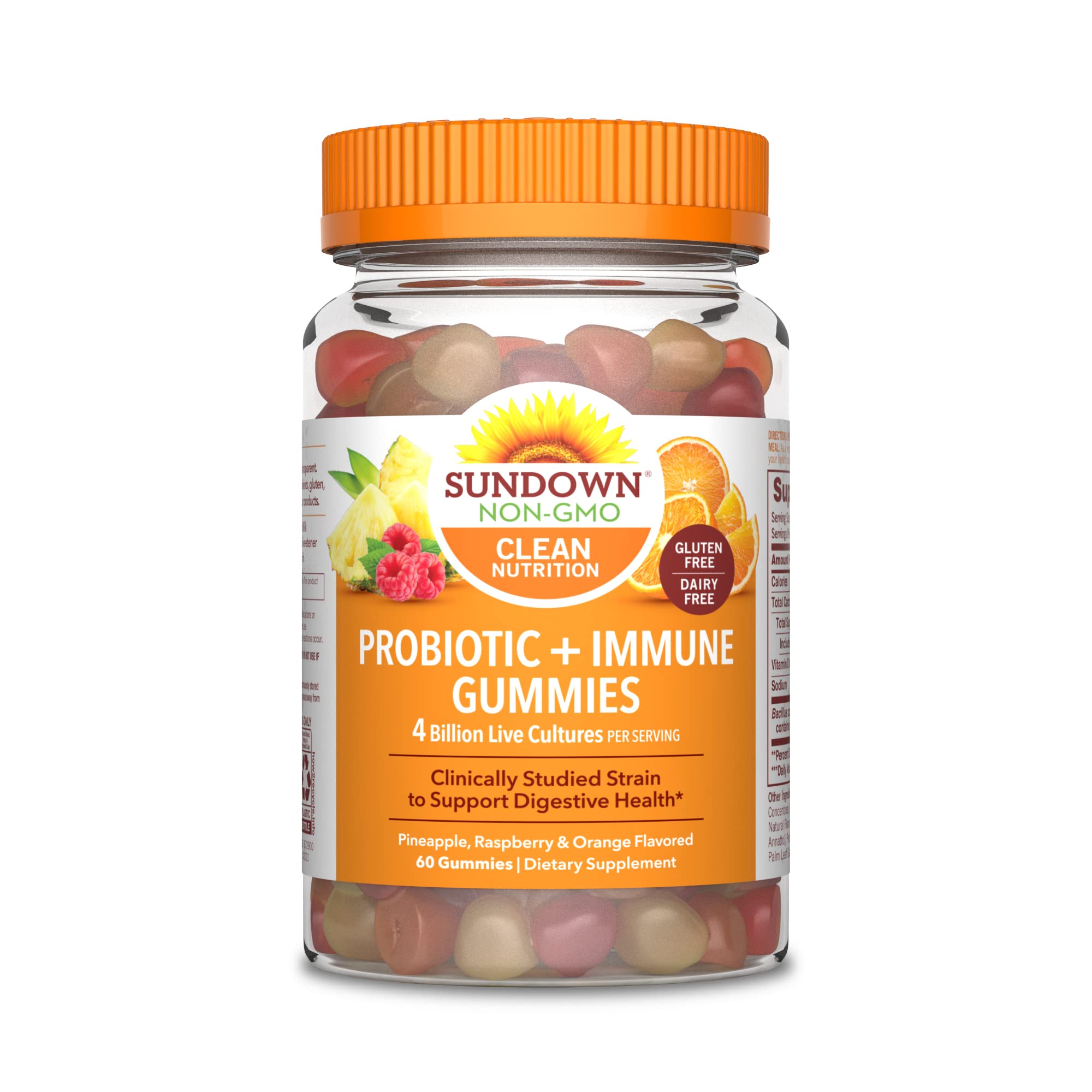 Probiotic Gummies by Sundown, with Vitamin D, Supports Digestive and Immune Health, Non-GMO, Free of Gluten, Dairy, Artificial Flavors, 60 Gummies