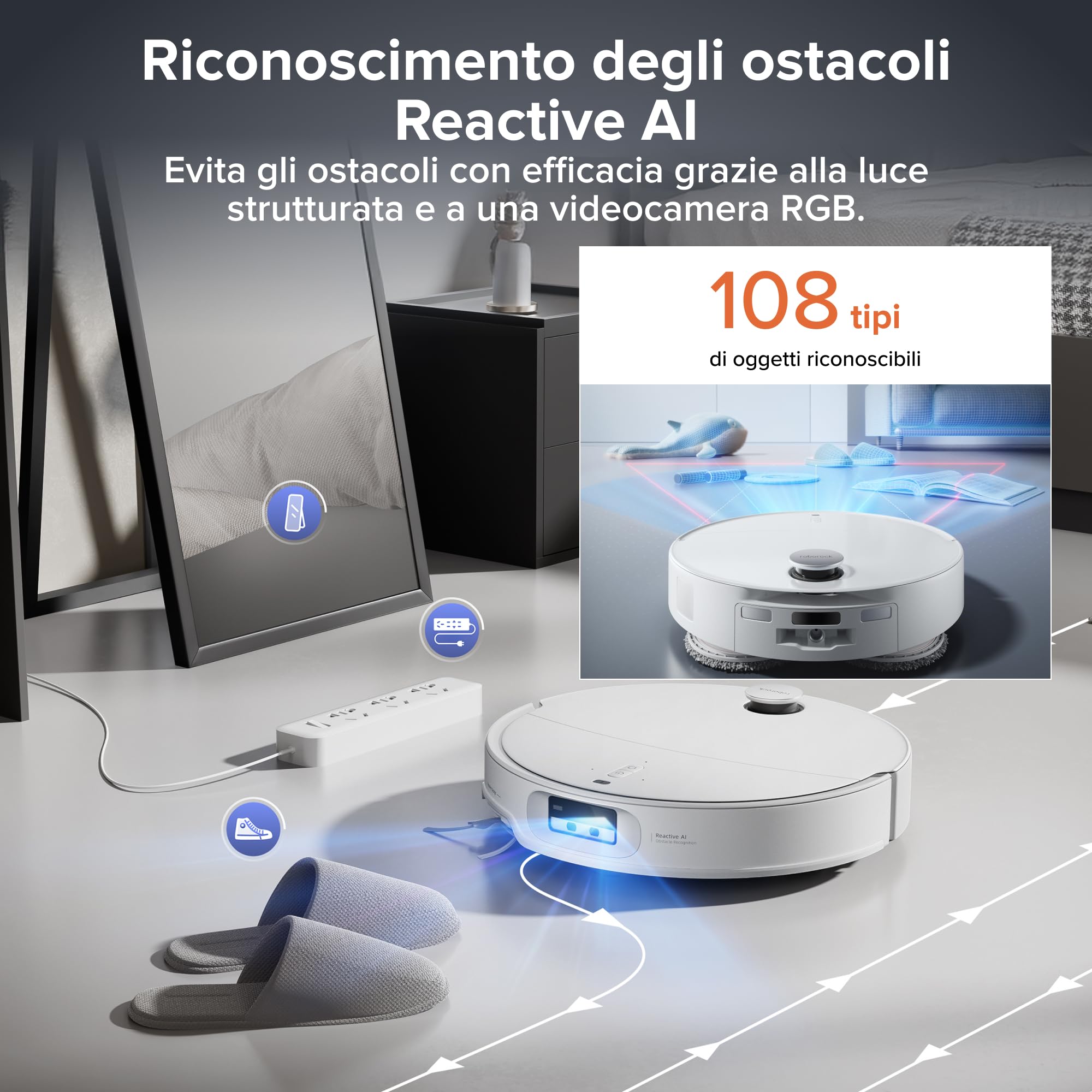 roborock Qrevo EdgeT Robot Aspirapolvere Lavapavimenti con LDS Retrattile | 7,98 cm, Antigroviglio, Autopulizia Panno 75°C, Stazione Tutto in Uno, Modalità Tappeti, Bianco