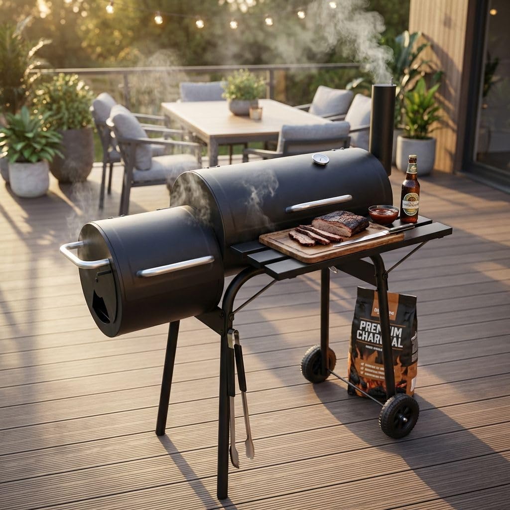 Barbecue a carbonella affumicatore con ruote da campeggio grigliata di design americano