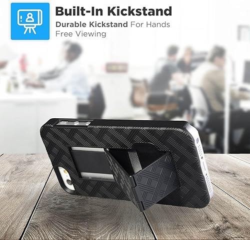 Miniatura 5 de Diseñada para iPhone SE 2016 (1 generación)  5  5s no para SE2020 Funda con clip para cinturón - Funda con función atril - Negro