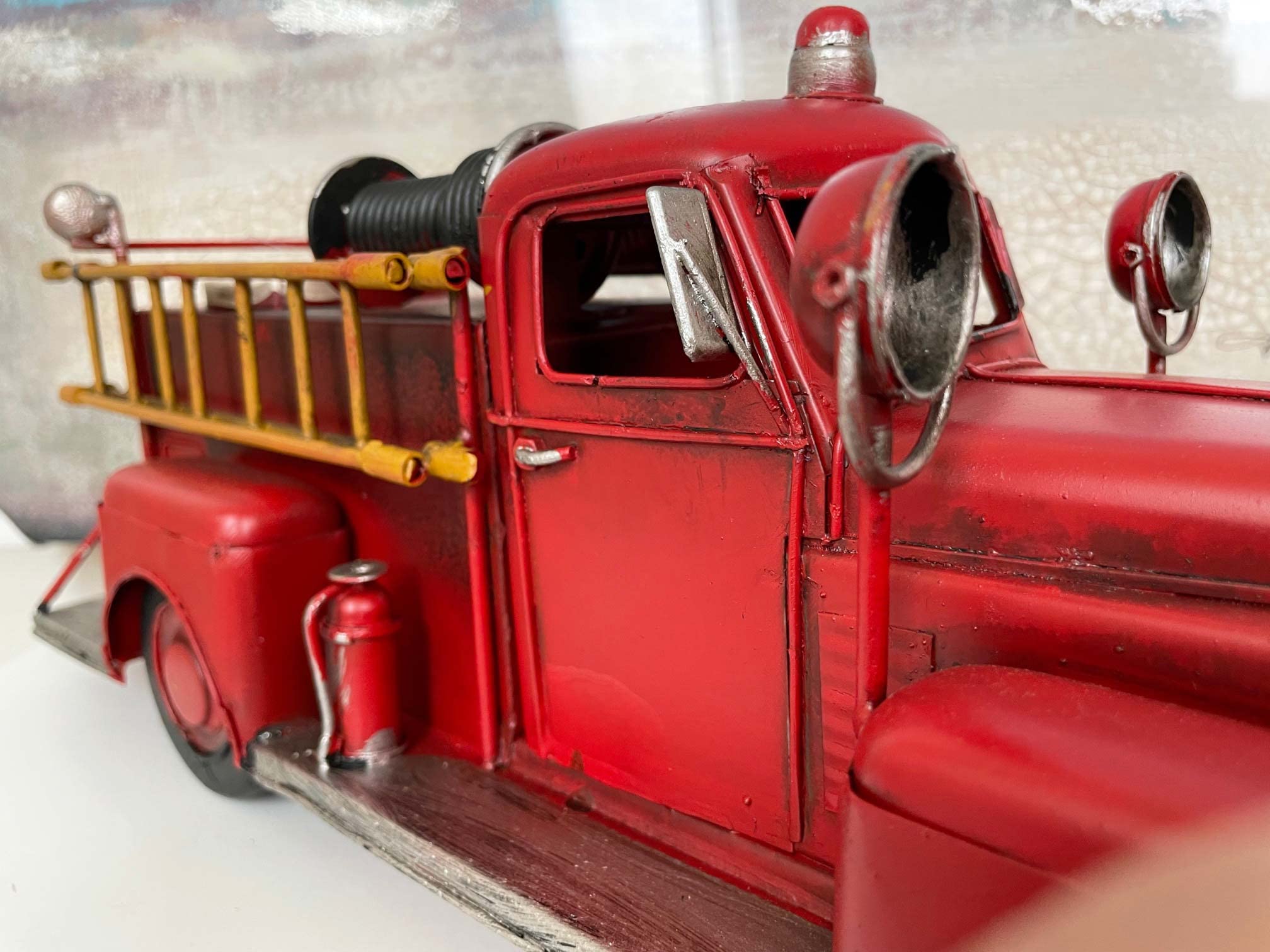 Ancien Camion De Pompier En Métal Rouge - Vintage Véhicule Collection