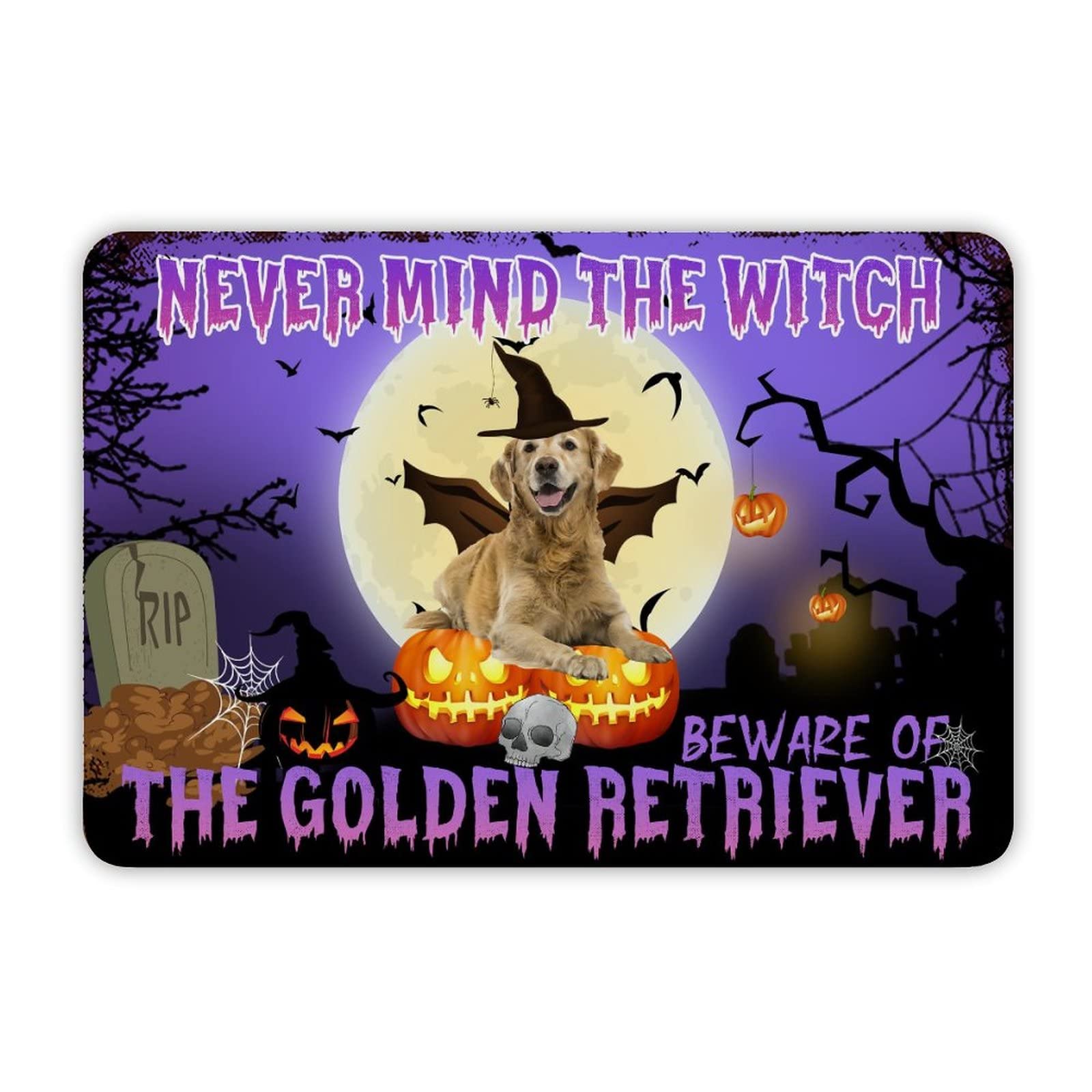 ENEDNATE Halloween Never Mind The Witch Beware of The Dog Aluminum Tin Metal Sign for Indoor Outdoor Business Retail Store Patio Yard Home Decoration Easy to Mount Wall Art Print Poster 8x12 Inch