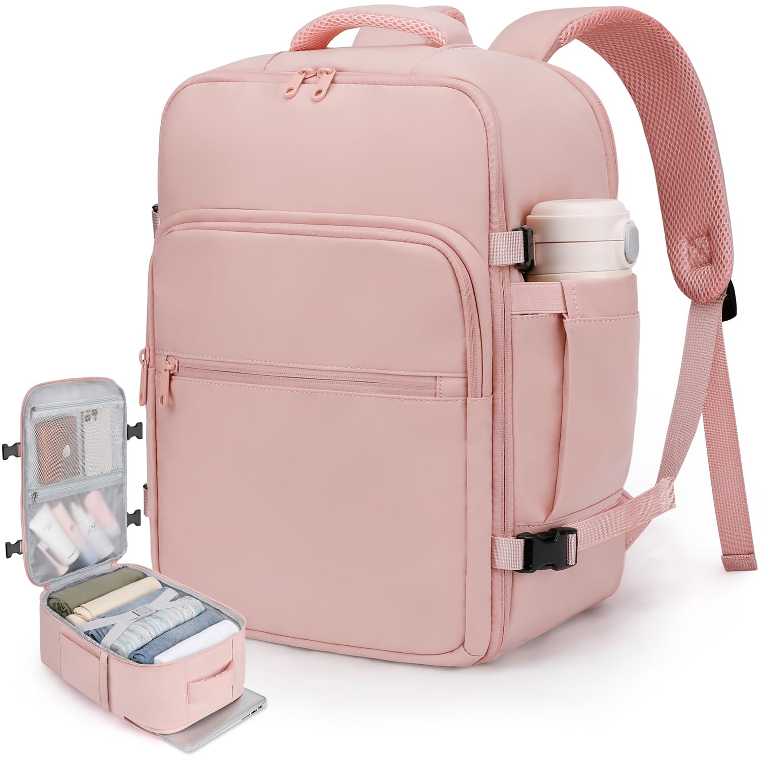 ETRONIK Travel Backpack for Women Men, Waterproof Carry on Luggage for Airplanes Travel Bag, TSA Flight Approved 15-inch Laptop Backpack, Weekender bag Casual Daypack for Work College Hiking, Pink