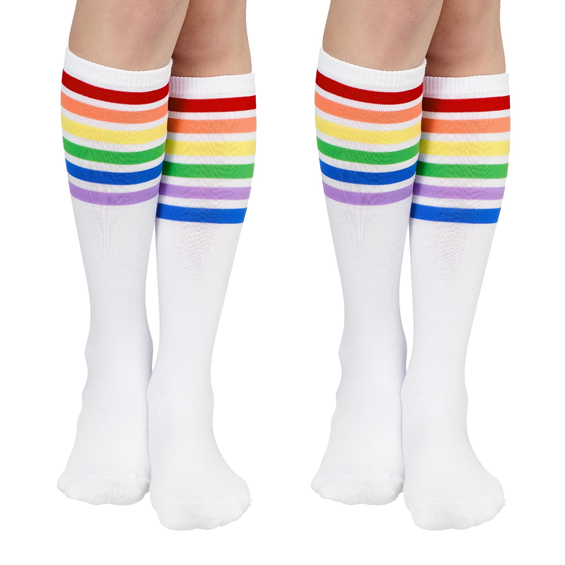 Knee High Socks Casual Striped Tube Socks Athletic Soccer Socks 2 Pack