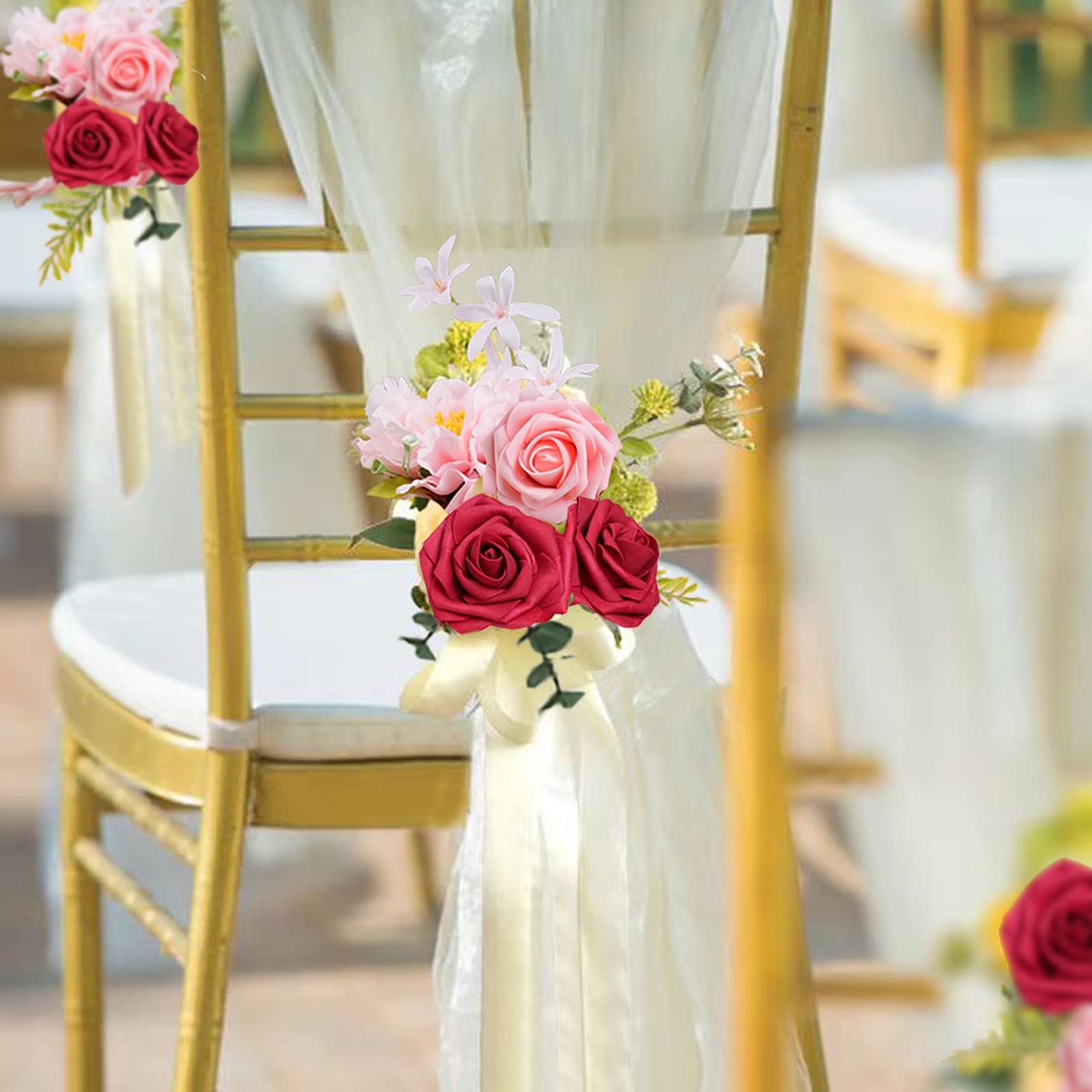 25 Roses Artificielles En Mousse - Tiges Flexibles - Rose Clair - Pour Bouquets, Décoration De Table, Mariage, DIY