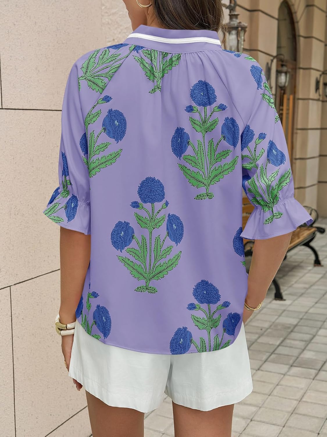 Cicy Bell Womens Boho Floral Blouses Puff Ruffle Sleeve V Neck Summer Shirts Dressy Casual Flowy Blouse Tops - Image 4