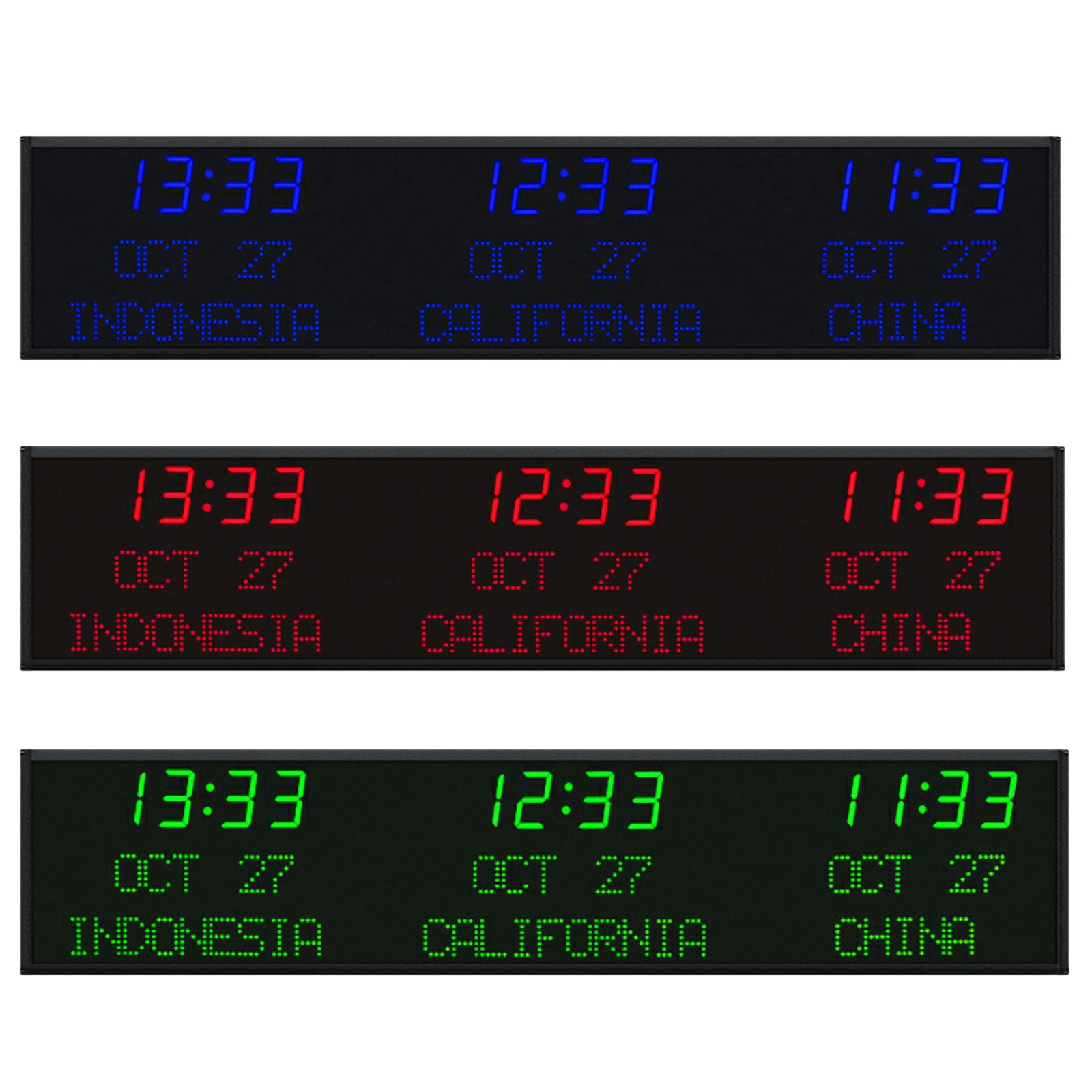 Generico Orologio Da Parete Mondiale Digitale A LED, Orologio Mondiale Con Fusi Orari Di 3 Città, Regolazione Della Luminosità, Con Display A Matrice Di Punti HD, For Scuola/hotel/aeroporti(Blue)