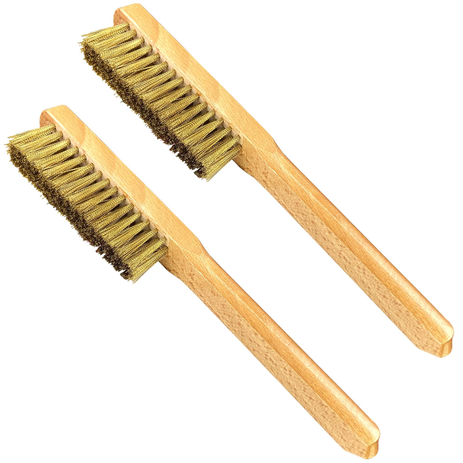 WEDO Wire Brush Set,2PCS 11" Brass Scratch Brush Set for Paint Removal,Cleaning Rust,Welding Slag,Grill Cleaning,Brass Bristle with Wooden Handle — image 1