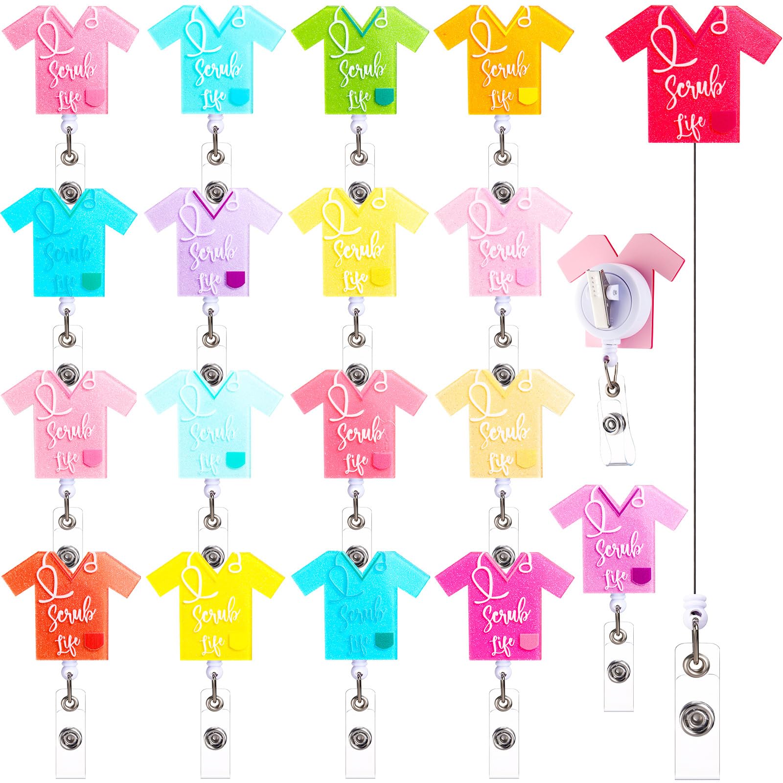 Quelay 18 Pcs Nurse Badge Reel Retractable with Alligator Clip, Bulk Nurses Week Gifts for Coworkers, Cute Scrub Badge Holder for Nursing Student