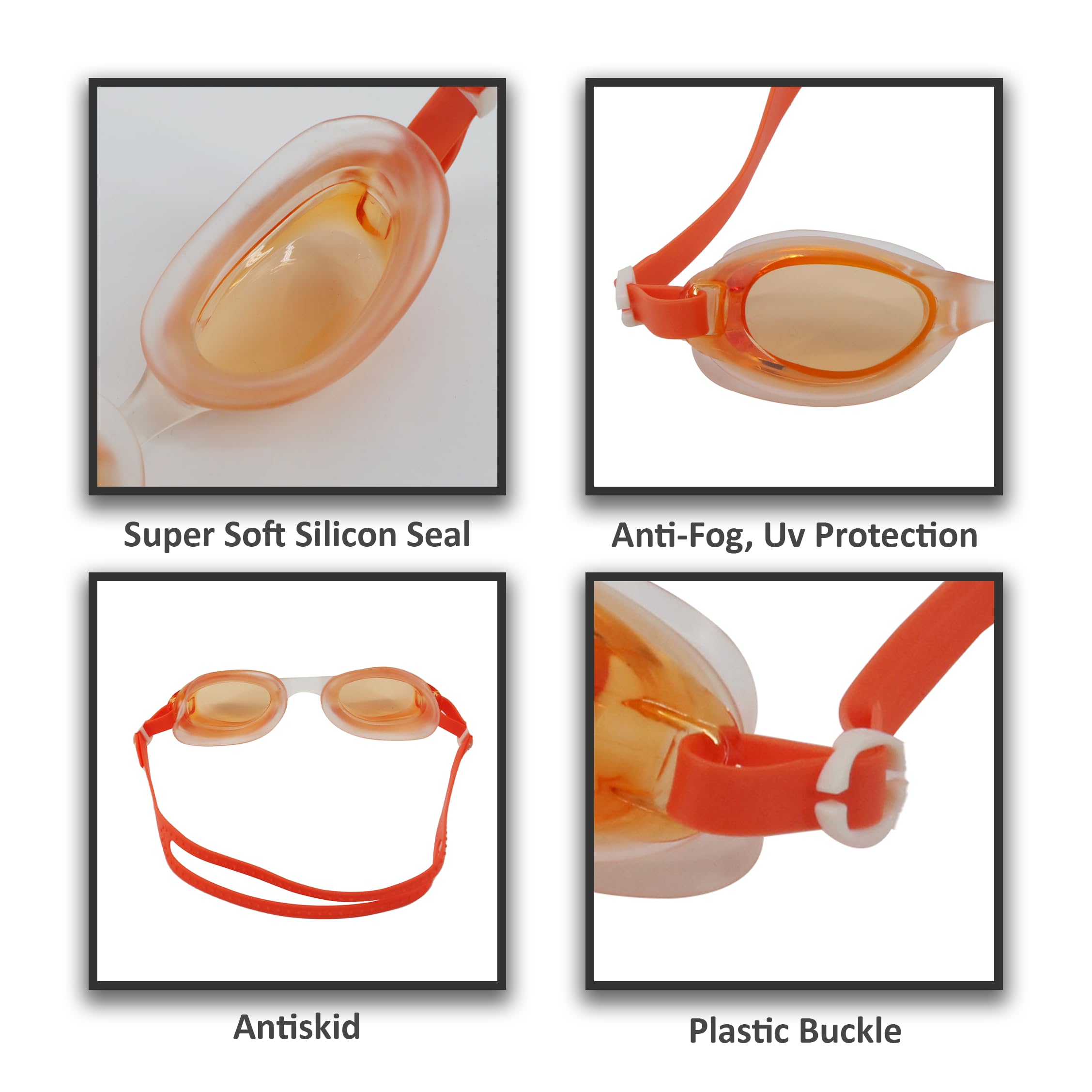 I-Swim Swimming Goggles | For Men & Women's | Material: Silicon | UV and Anti Fog Protection | Leak-Proof | Comfortable Fit & Adjustable Strap | Color: Orange 4