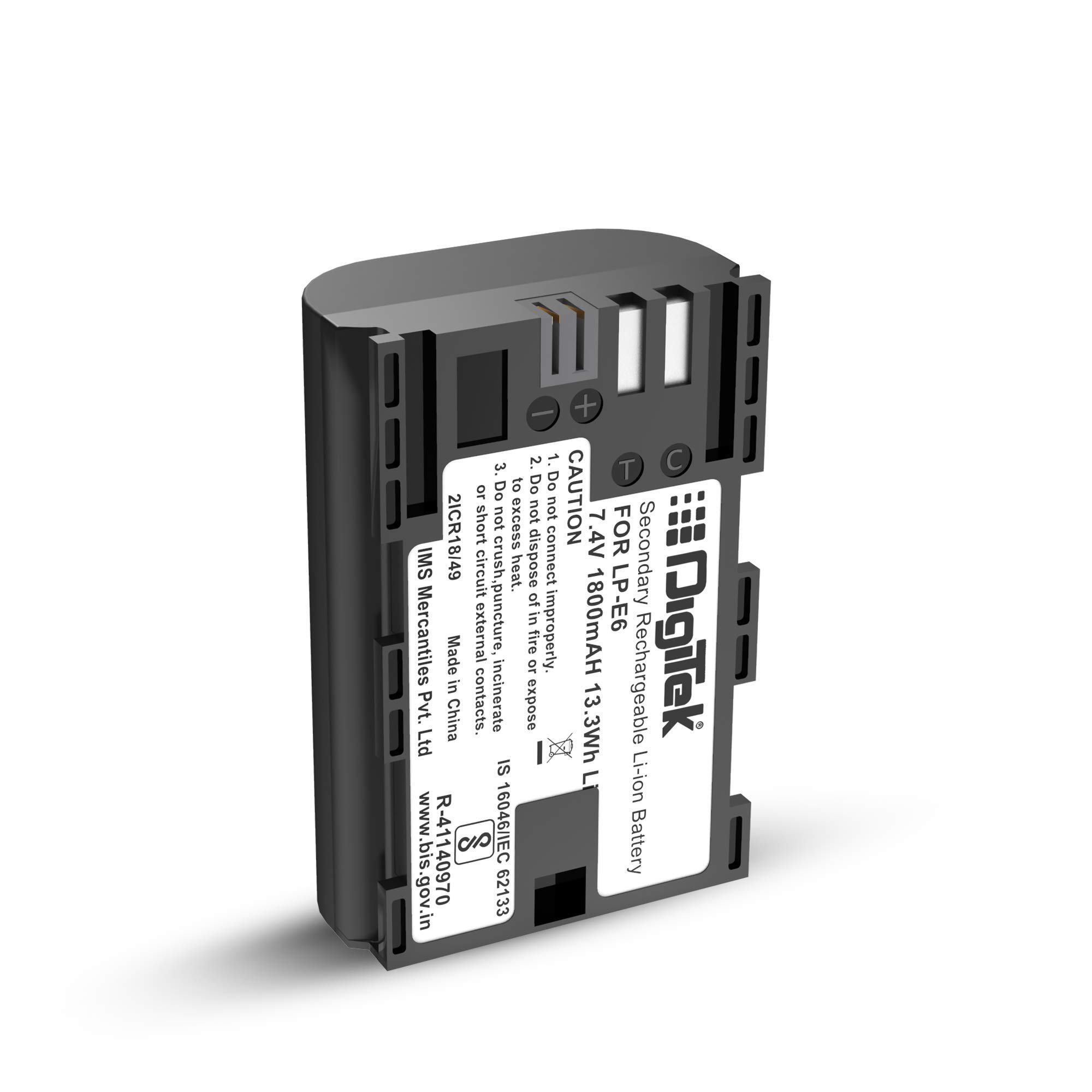 DIGITEK® (LP-E6) Secondary Li-ion Rechargeable Battery, 1800mAh, 7.4V, Multi Protection, for Canon XC10, XC15, EOS 60D, 60Da, 70D, 80D, 5D Mark II, III, IV, 5Ds, 5DS R, 6D, 6D Mark II, 7D, 7D Mark II