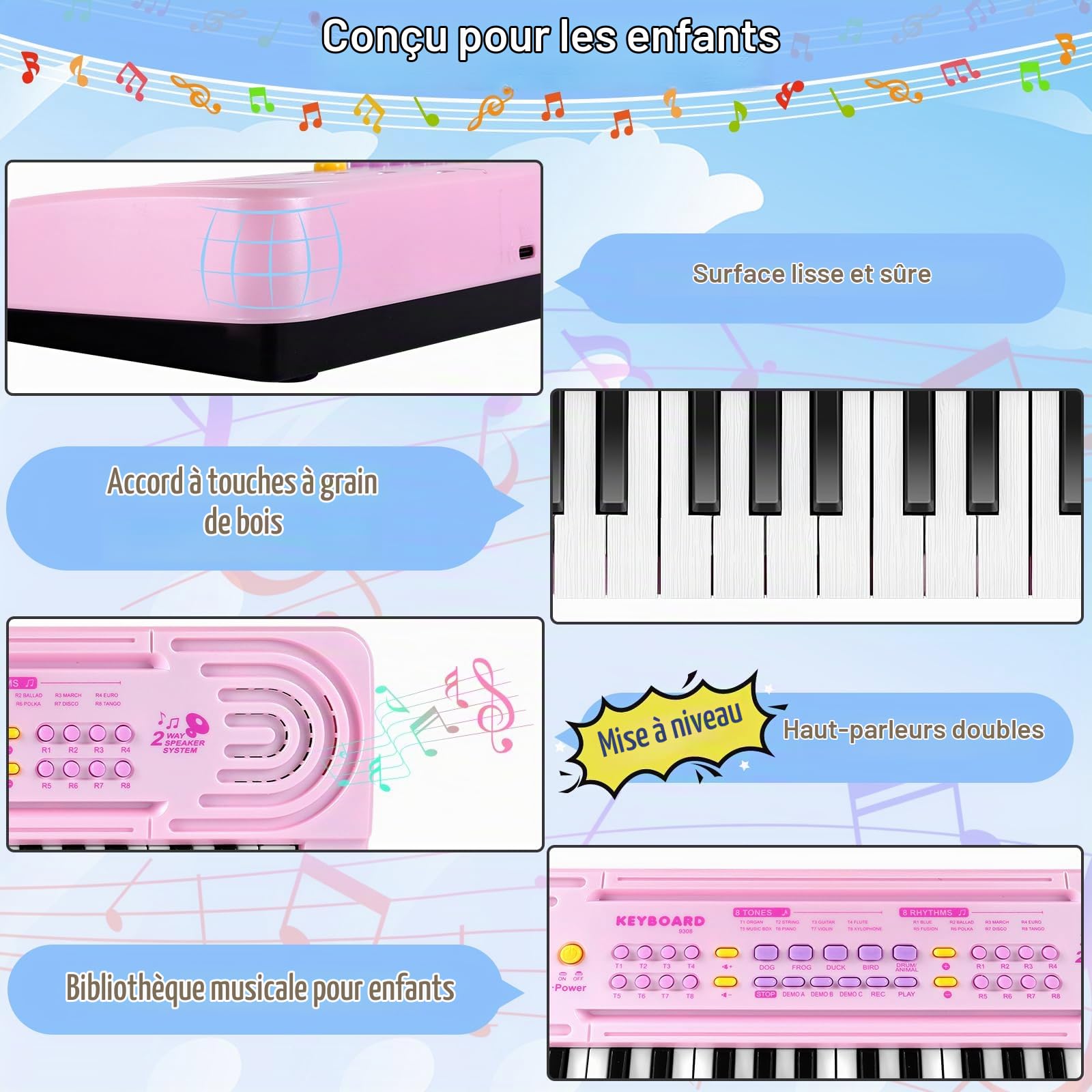 Shayson 37 Touches Clavier Piano Enfants avec Microphone,Portable | Musical Multifunction Musique, Jouets d'apprentissage électronique pour Bébé Filles Garçons Noël, Cadeau d'anniversaire