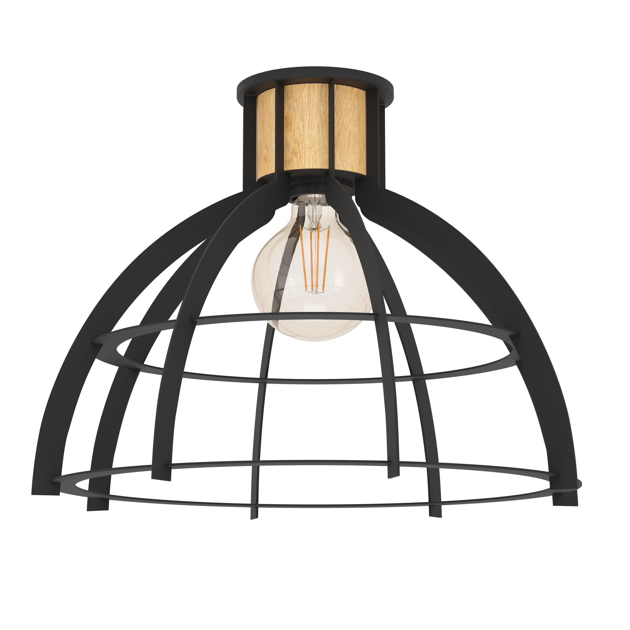 Eglo Ceiling Light Fitting Stillington, Round Flush Mount lamp in Vintage and Retro Design, Living Room Lighting Made of Wood Black Metal, E27 Socket, Ø 17 — image 1
