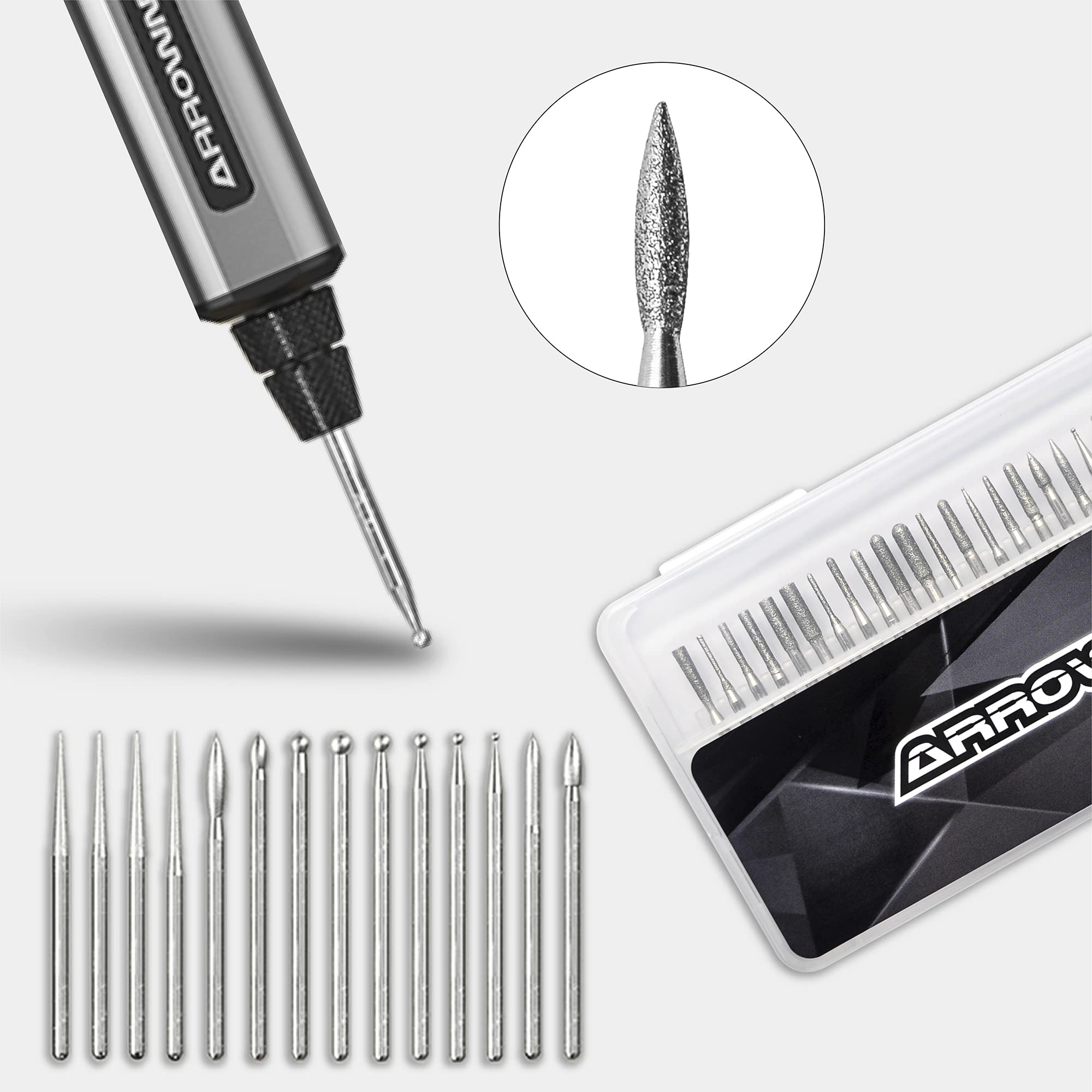 ARROWMAX Schnitzbits Holzgravur-Fräser mit (2,35 mm) Schaft, 30 Stück Gravurbits für Ihre unterschiedlichen Bedürfnisse, langlebiges Zubehör für rotierende Werkzeuge für Heimwerker, Schnitzen