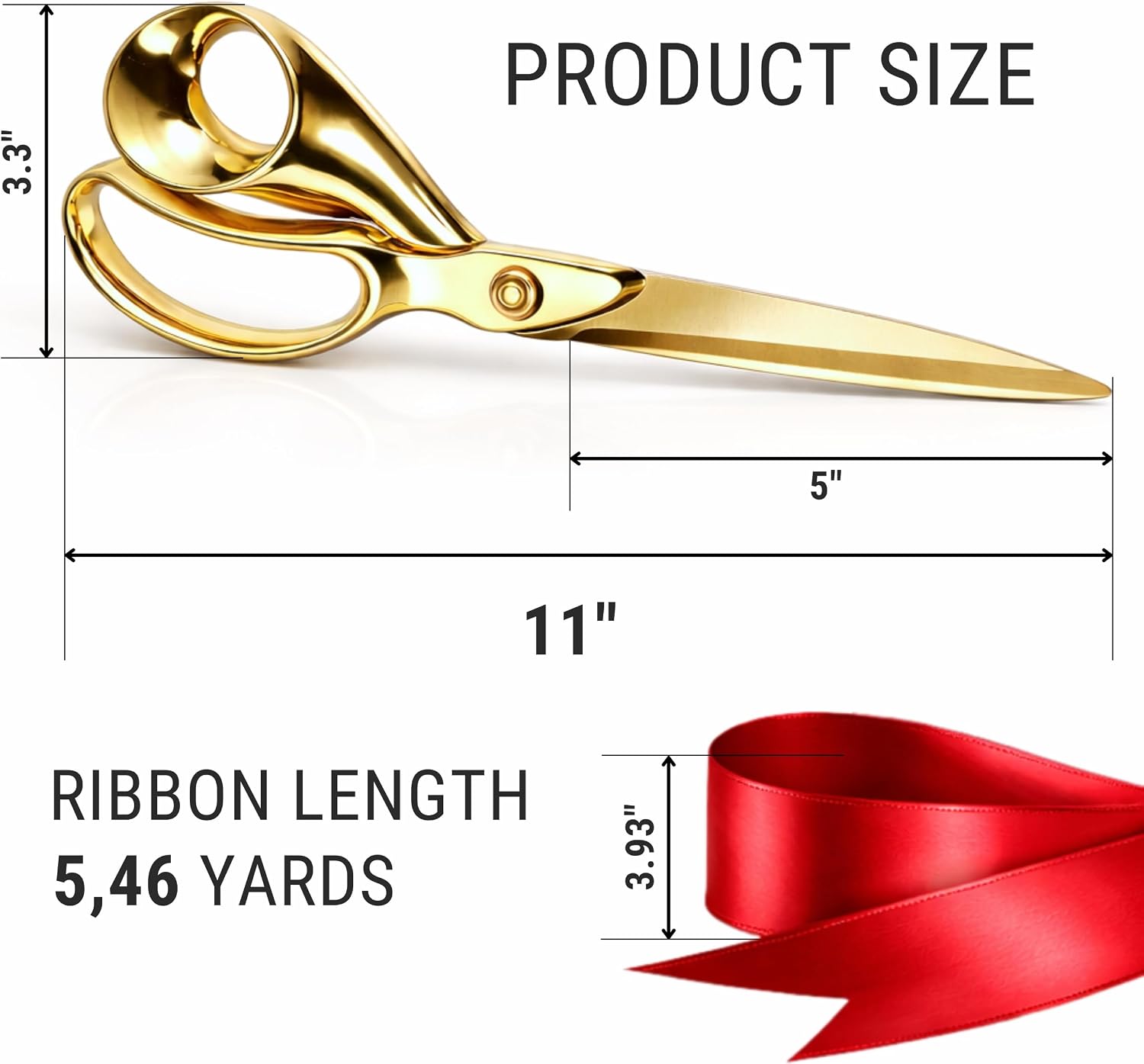 Ribbon Cutting Ceremony Kit – 11 Inch Grand Opening Scissors Gold with Golden Blades and Red Satin Ribbon for Special Events Business Openings and Inaugurations