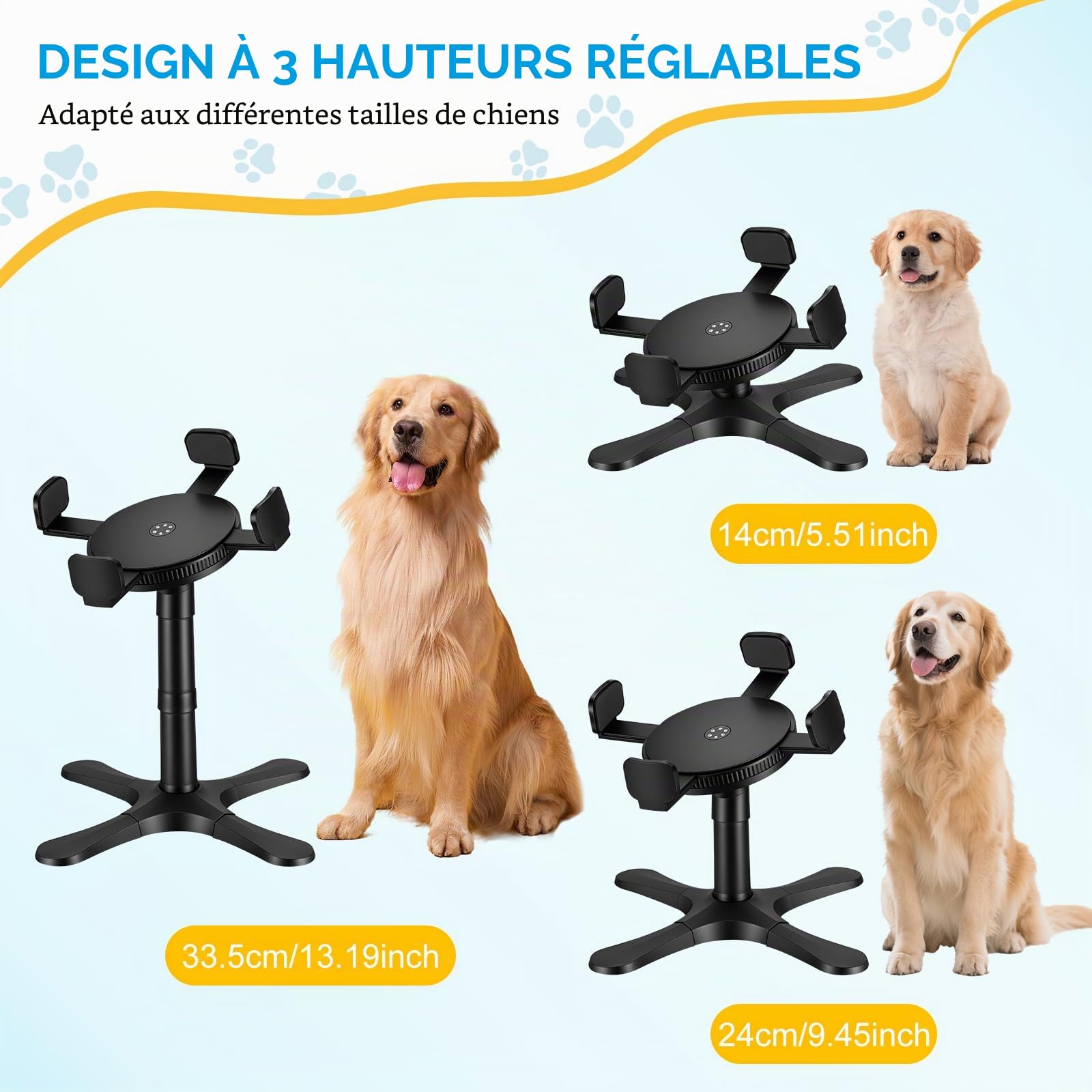 Support Gamelle Chien Surélevée Robuste, Gamelle Surélevée pour Chien Hauteur Réglable De 14 À 34 CM, Antidérapante Réhausseur Gamelle pour Chien De Grande, Moyenne Et Petite Taille