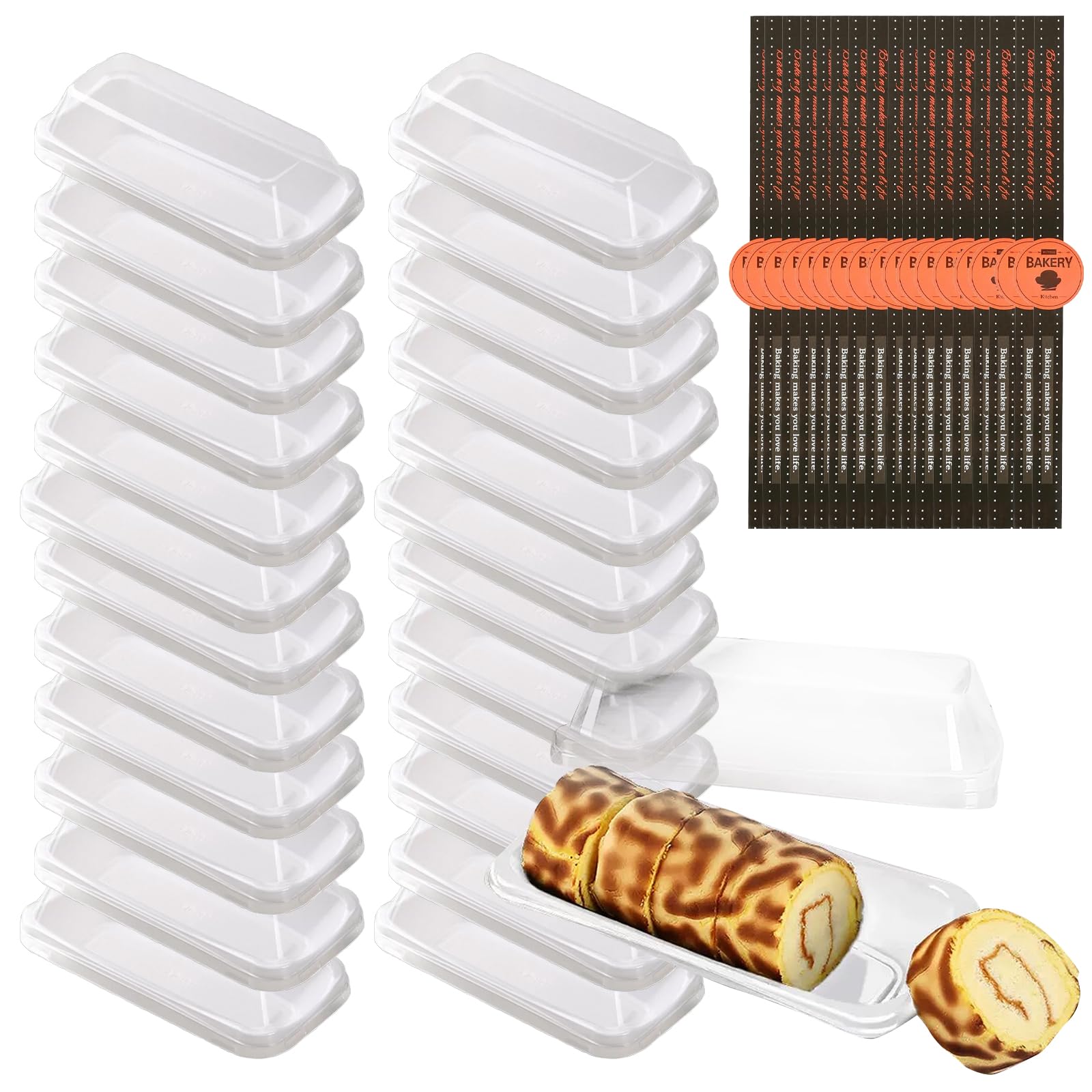 Cjytdkj Charcuterie Boxes with Clear Lids, 25PCS Cake Slice Boxes with Seal Stickers, Sushi Box with Clear Lids for Sushi Snack Cookie, Fruits Pastry Desserts(16x9.5x4.1CM)