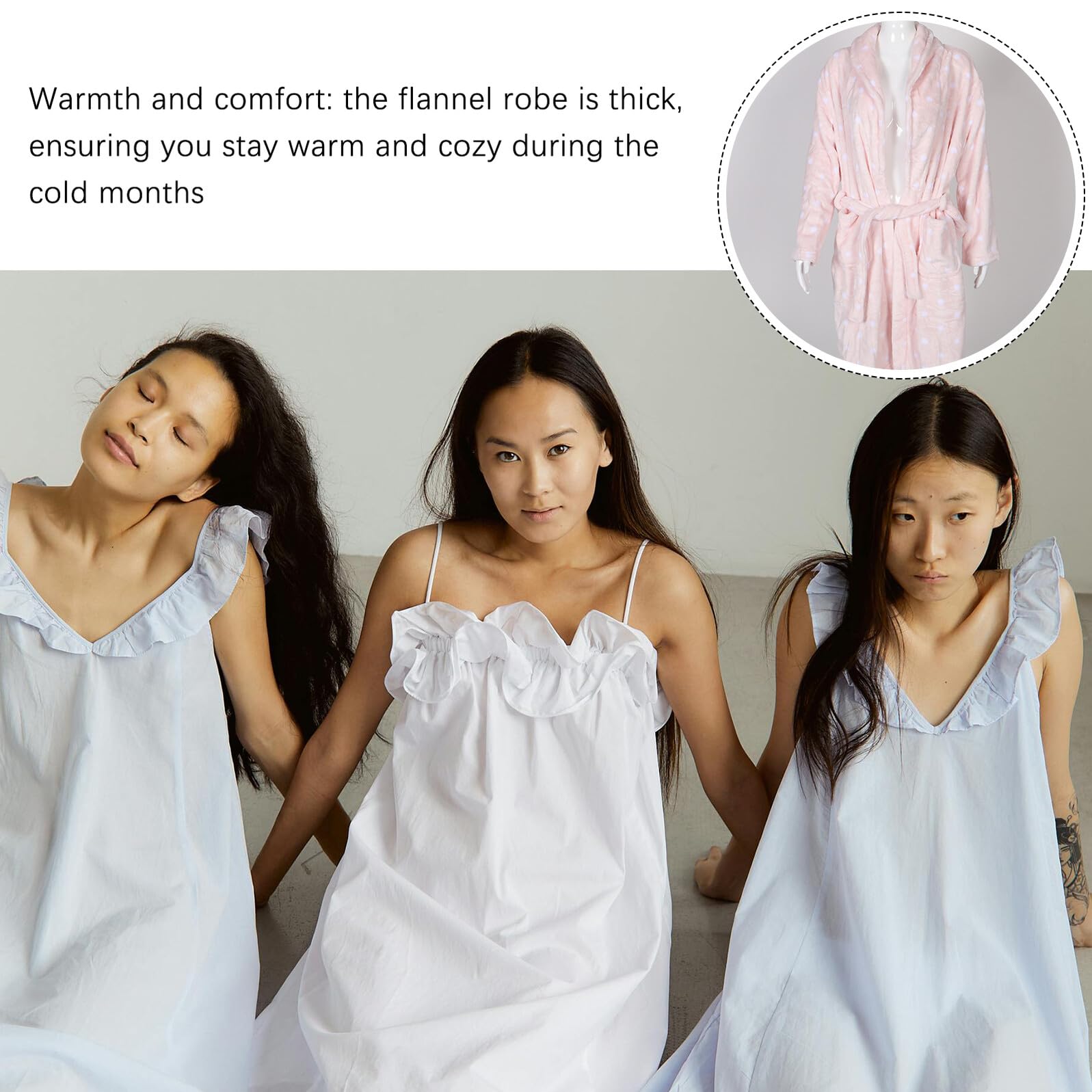 KOMBIUDA Albornoz de Franela para Mujer con Manga Larga Diseño y Puntos Adorables Cálido y Resistente para Después Ducha y Uso Otoño Invierno