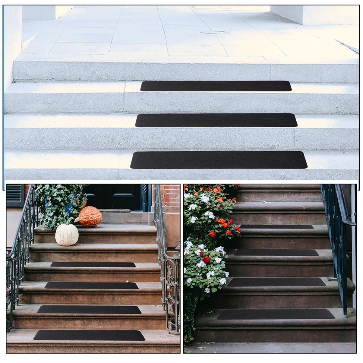 8 Stück Selbstklebende Antirutschstreifen für Treppenstufen Außen und Innen aus Schwarzem Pvc mit Rutschfestem Design und Einfacher Montage für Sichere Treppenläufer
