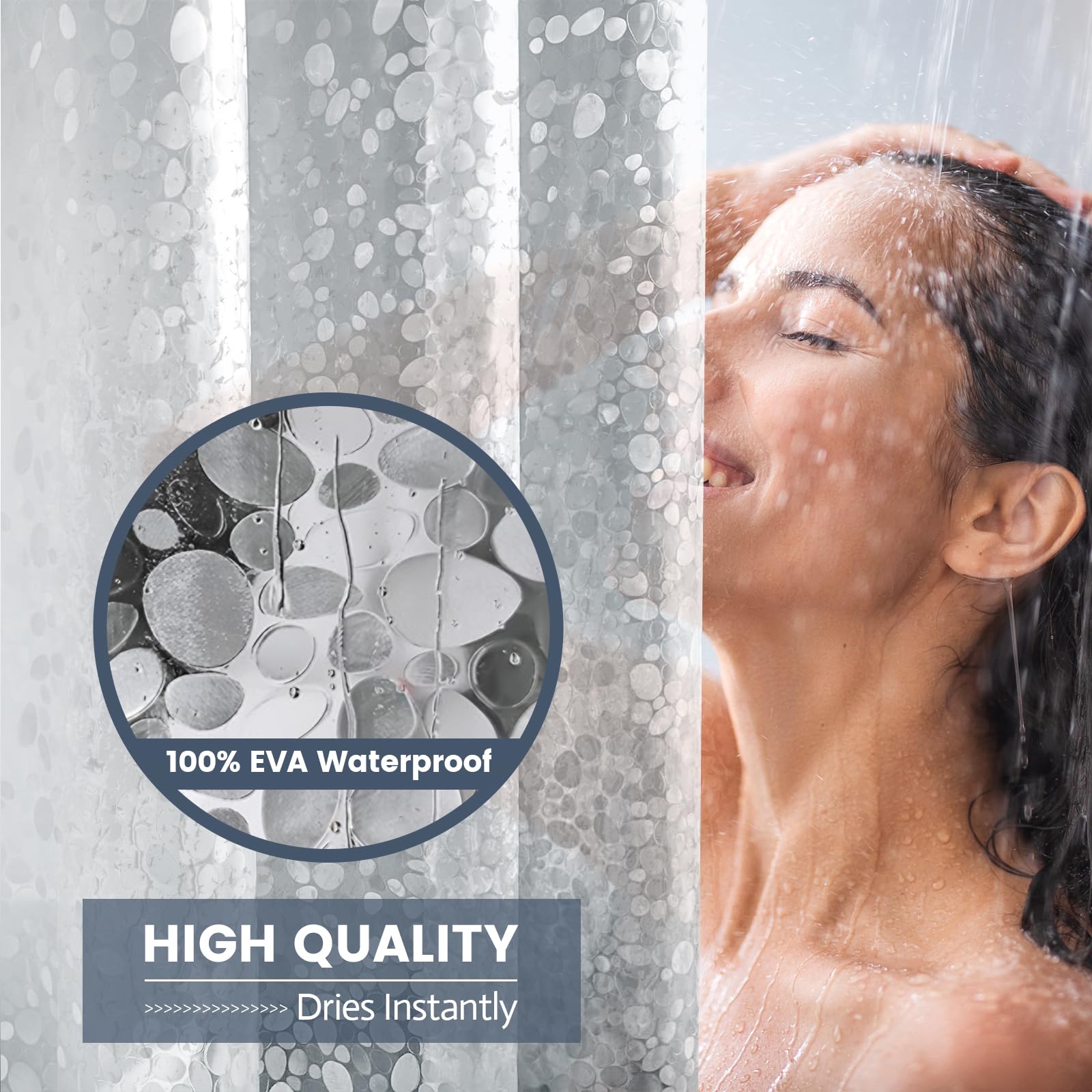 Aeici Shower Curtain Waterproof Shower Curtain for Bathroom Bath W80 X H180 cm, Peva-pebble, 80x180cm(WxH) - Image 2