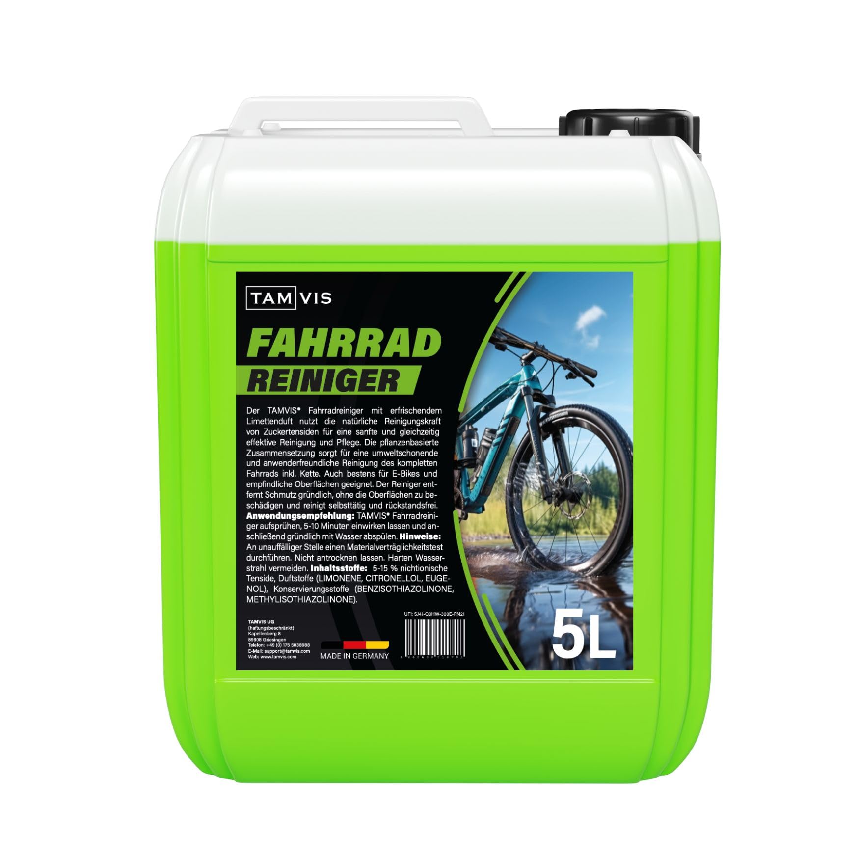 5 Liter TAMVIS® Fahrradreiniger - Sanfte Reinigung mit Zuckertensiden, umweltschonend, effektiver Schutz & Glanz für Ihr Fahrrad