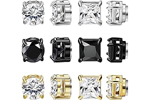 NEWITIN Magnetic Stud Earrings for Men, Non-Piercing Earrings, Stainless Steel, 6 Pairs,...