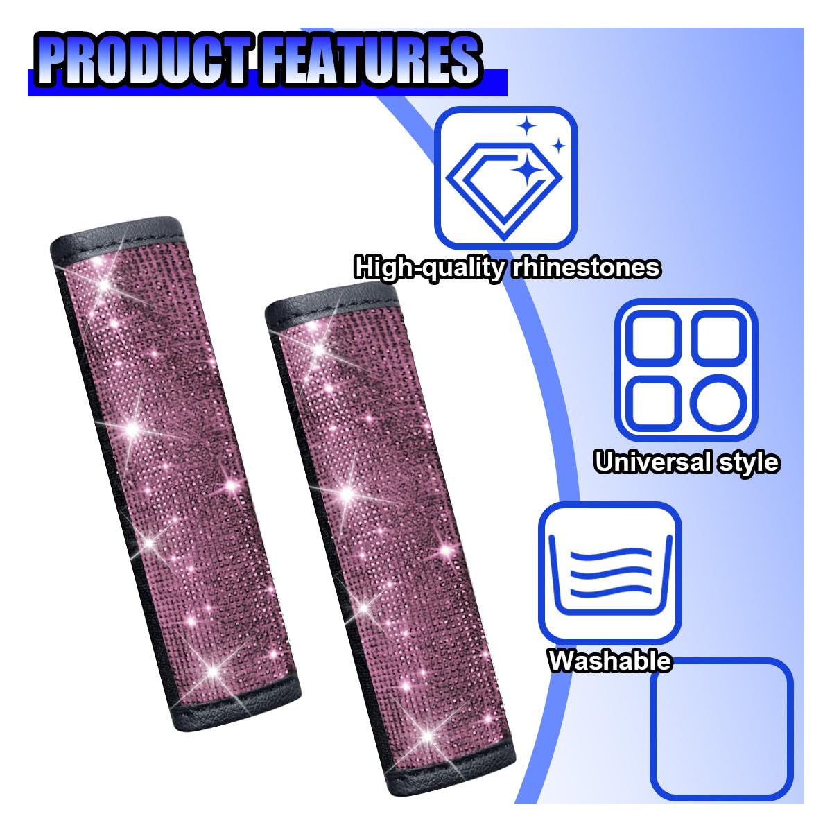 2 almohadillas brillantes para cinturón de seguridad de automóvil, cojín para cinturón de seguridad de automóvil, funda de correa de asiento de vehículo para mujer, accesorios de decoración