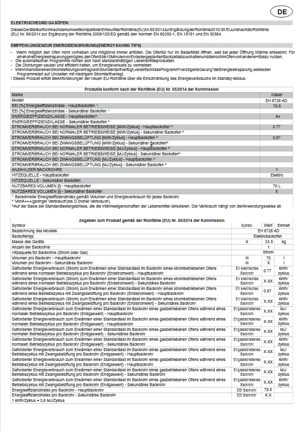 Kaiser Herdset EH 6726 AD + KCG 6380 Turbo, Retro Einbau Backofen 80L, Elektro Backofenset – 11 Betriebsfunktionen + Einbau Gas Kochfeld 60 cm, Schwarz Glas, Erdgas/Propangas/Fl.Gas – Bild 6