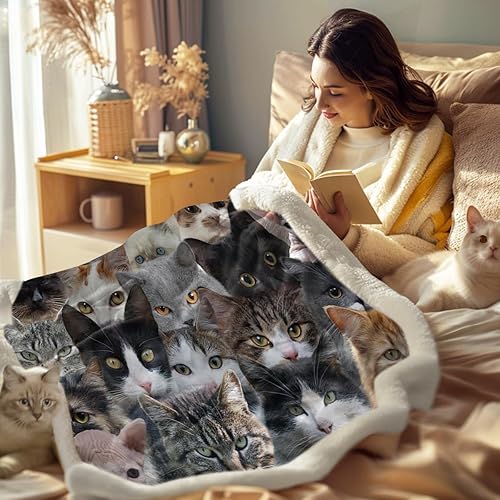 Miniatura 3 de Sleepwish Manta de felpa de gato suave para dormitorio de niñas, lindo garabato de gato, manta de cama con patrón sin costuras, tamaño individual