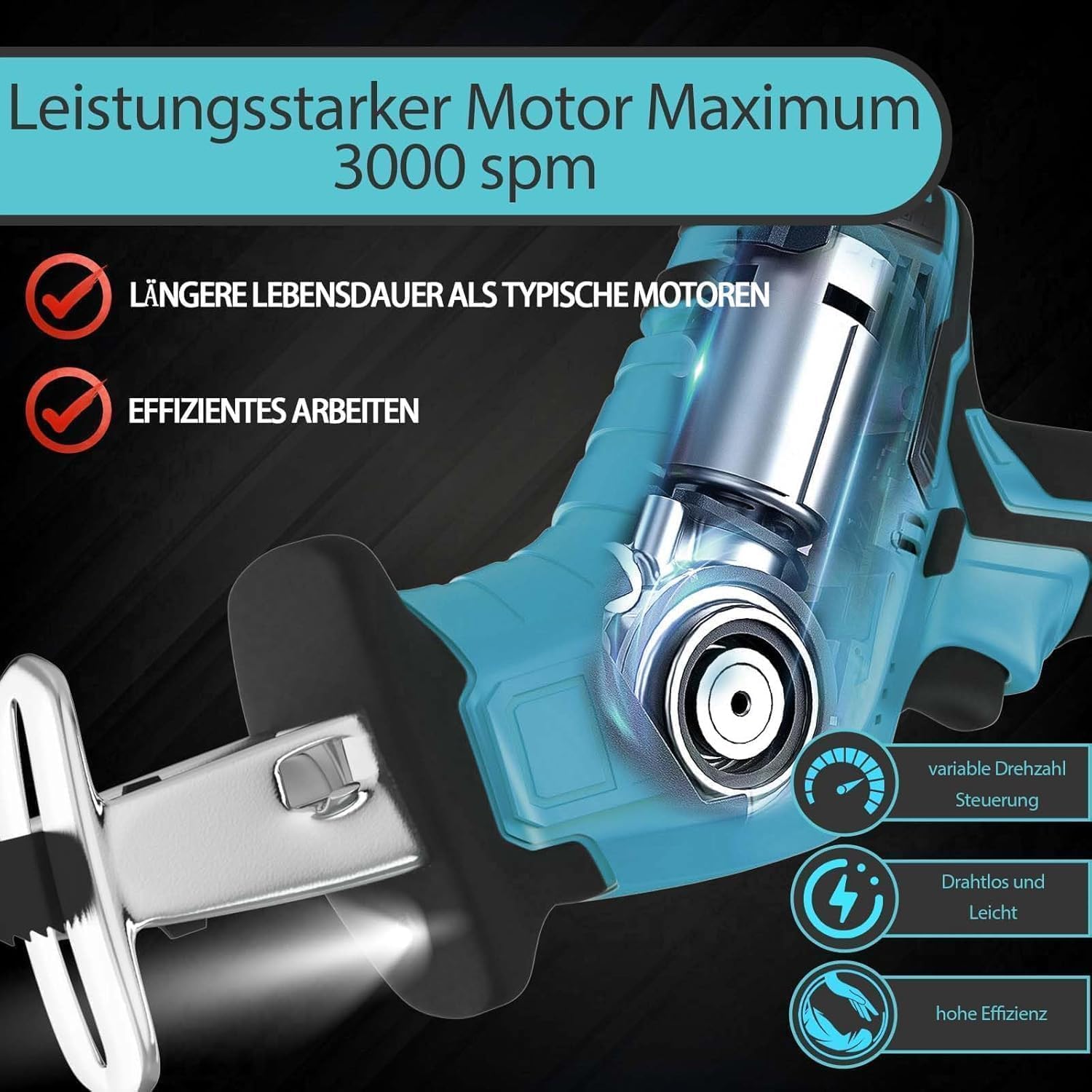 Cordless Reciprocating Saw Compatible With Makita 18V Batteries,Electric Sabre Saws To Cut Wood Sawzall Recip Pruning | With 4pcs Saw Blades For Wood /Metal/PVC Cutting - View #3