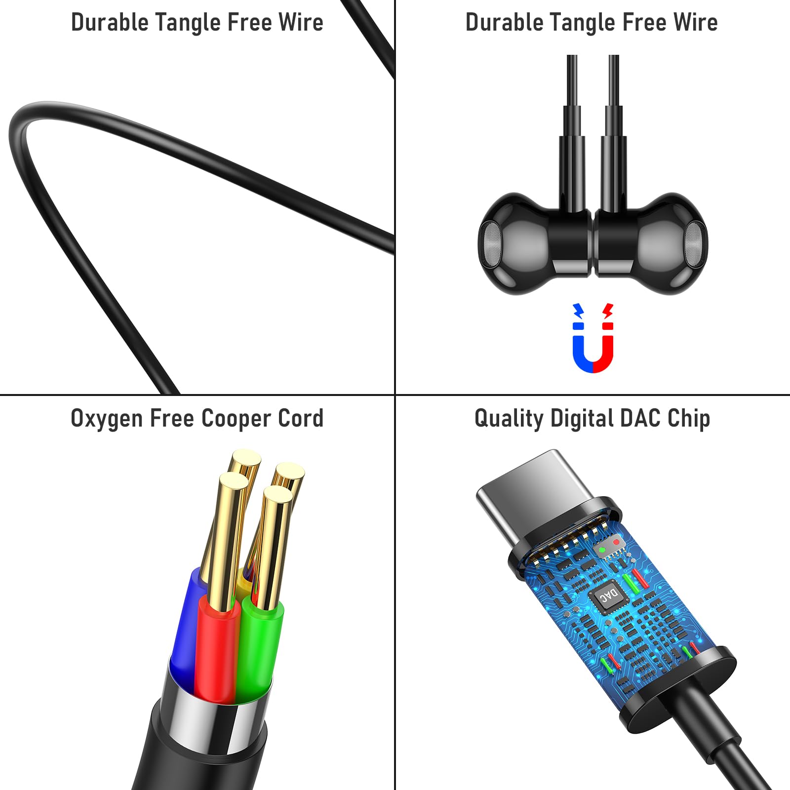 Auriculares USB C para Fire Max 11, auriculares magnéticos con cable para iPad de 10ª generación Samsung Galaxy S25 S24, auriculares intraurales tipo C con cancelación de ruido para iPhone 16e