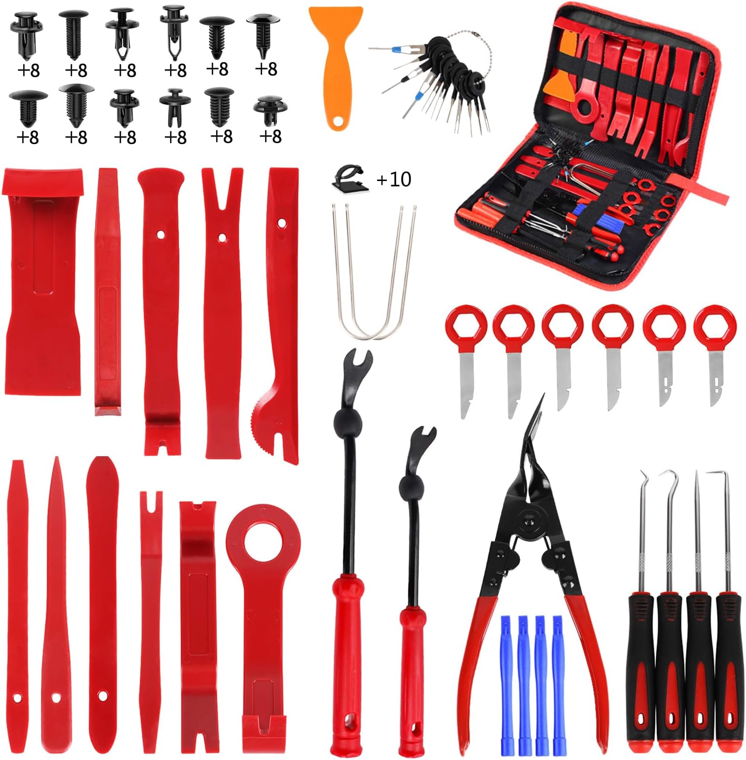 148Pcs Trim Removal Tool, Trim Removal Tool Kit, Door Panel Removal Tool Include Car Plastic Pry Tool, Panel Clip Removal Pliers and Storage Bag (Red)