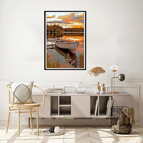 Miniatura 4 de Yomiie Kits de pintura por números para adultos, barcos, lagos, bricolaje, lienzo, kit de pintura acrílica, fácil de pintar por números para