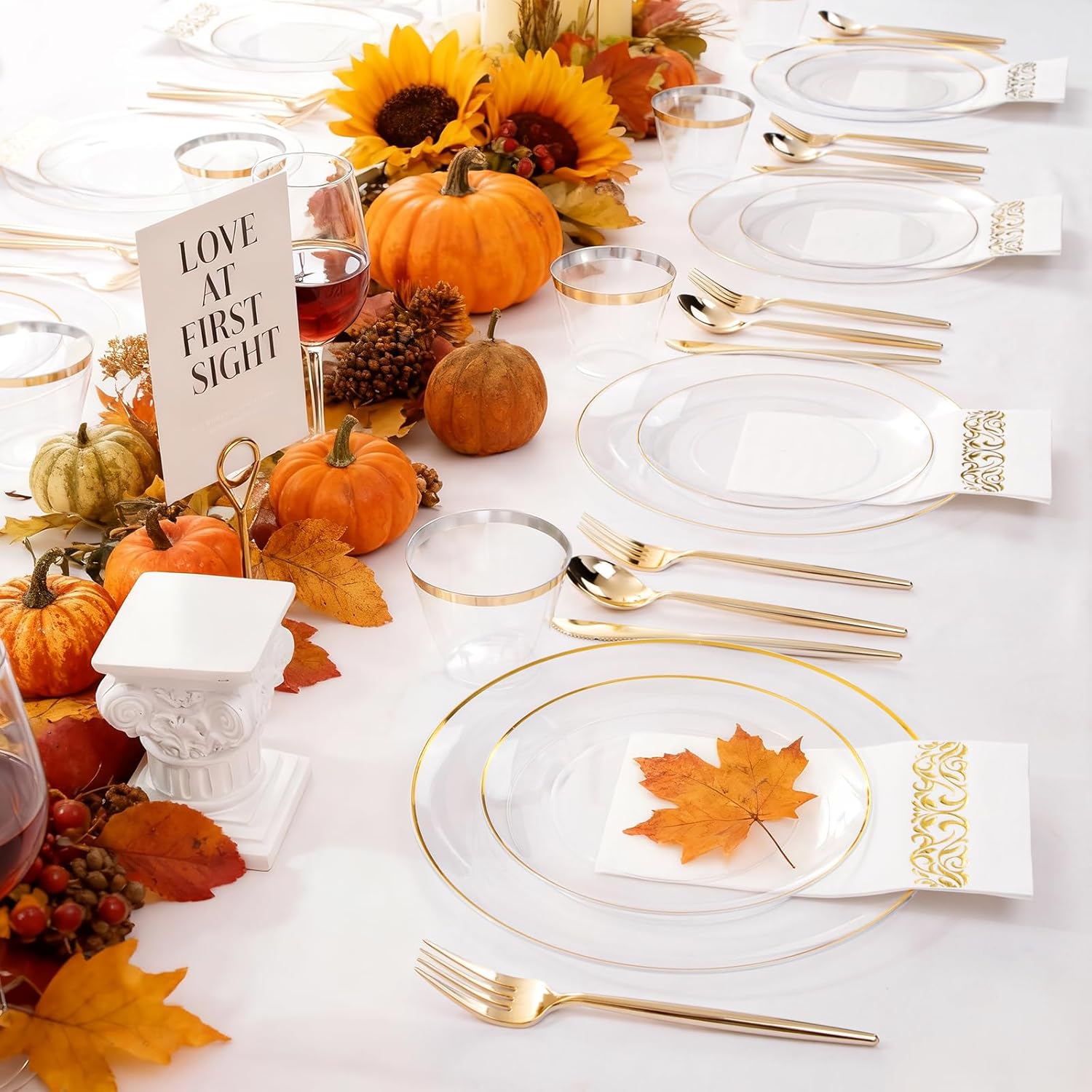 MirthMood 210Pcs Clear and Gold Plates for 30 Guests, Plastic Plates for Party, Includes:30 Dinner, 30 Dessert, 30 Paper Towels with 90 Silverware & 30 Cups - Image 4